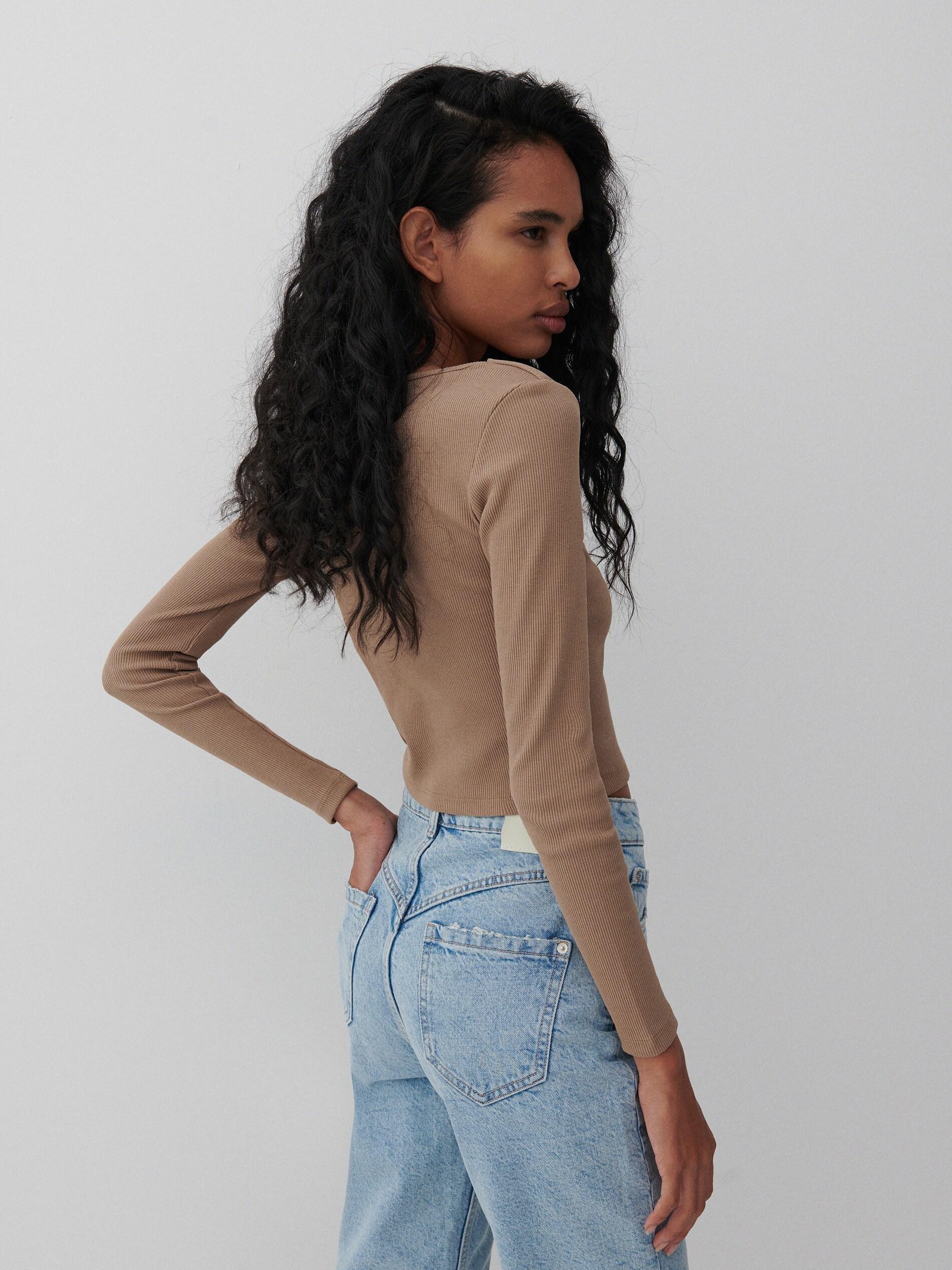 Coffee Ribbed Blouse, Women, , large image number 2