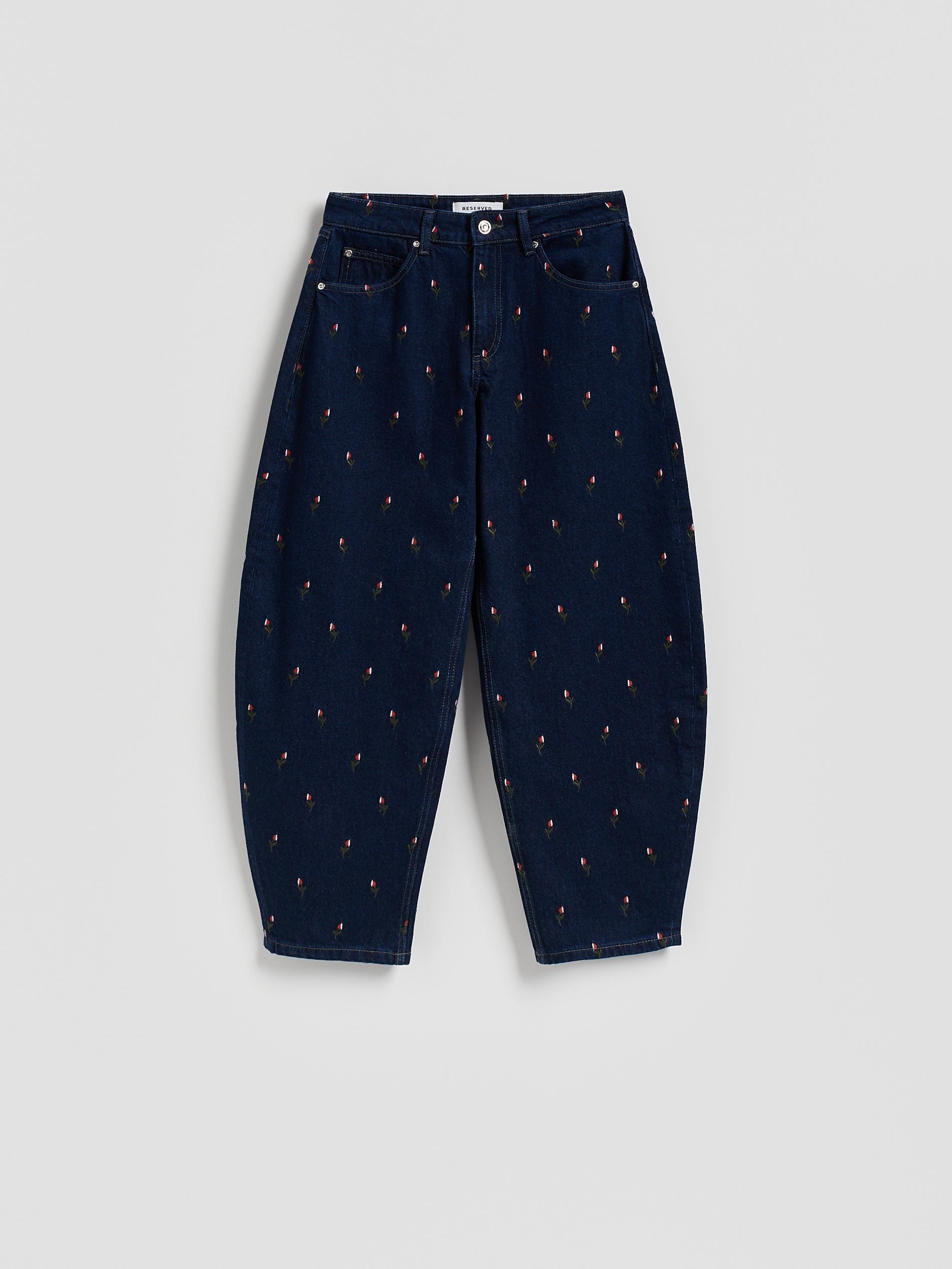 Navy Barrel Leg Jeans With Embroidery, Navy, large image number 2