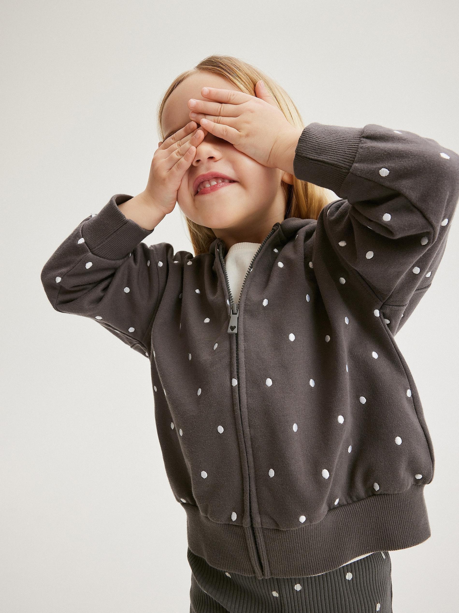 Grey Polka Dot Cotton Hoodie, Kids Girls, , large image number 1