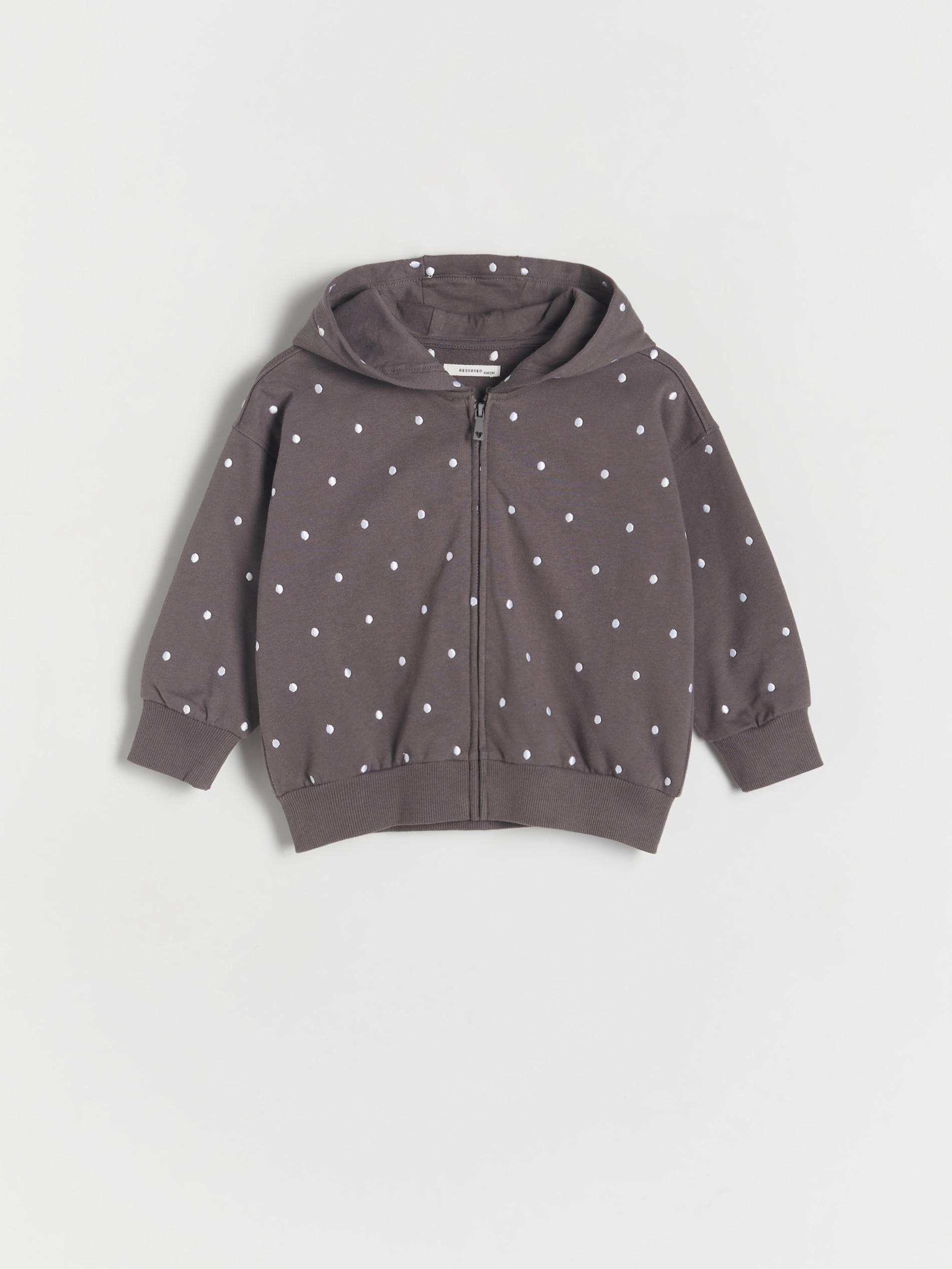 Reserved - Grey Polka Dot Cotton Hoodie, Kids Girls