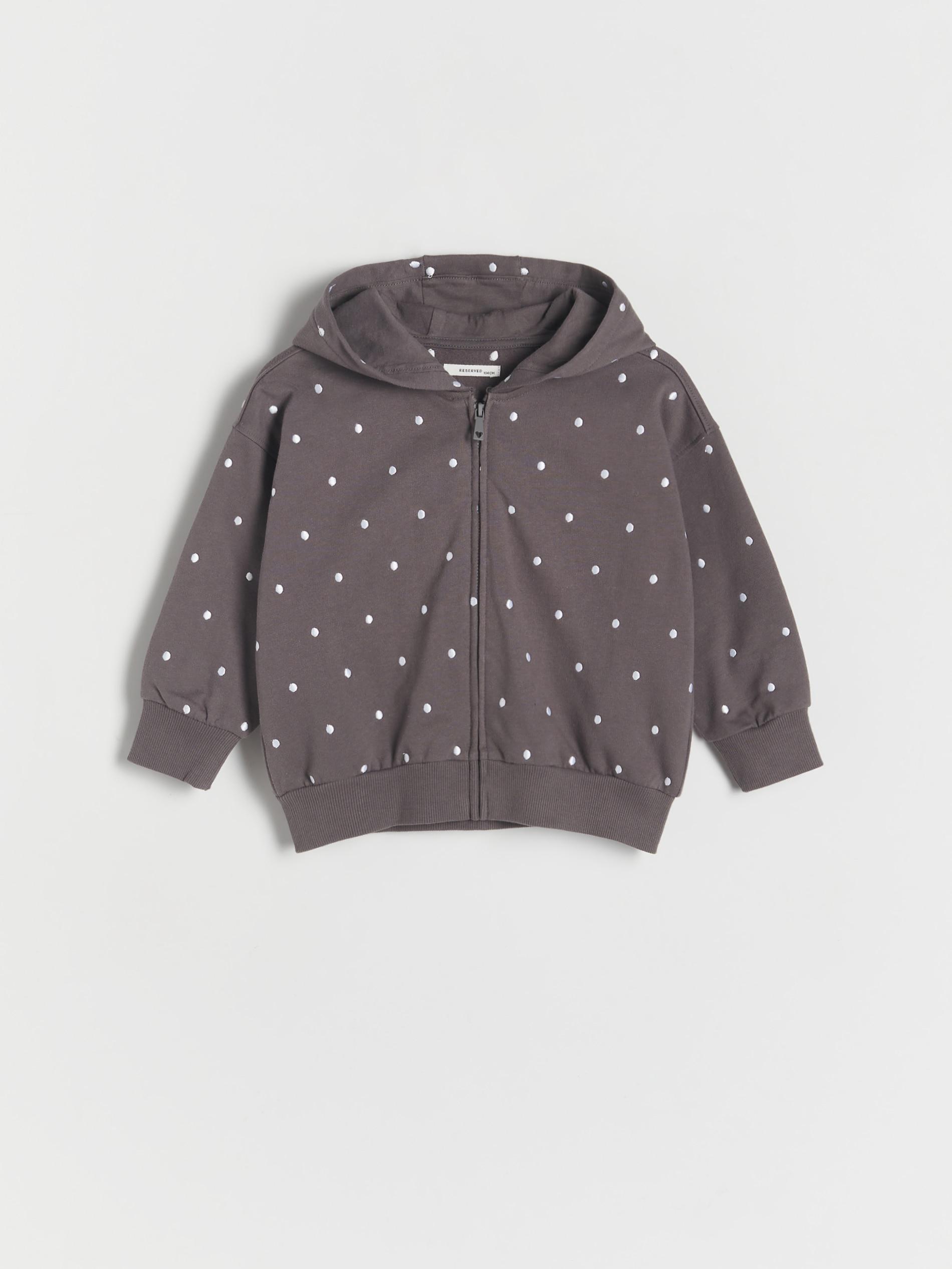 Grey Polka Dot Cotton Hoodie, Kids Girls, , large image number 2