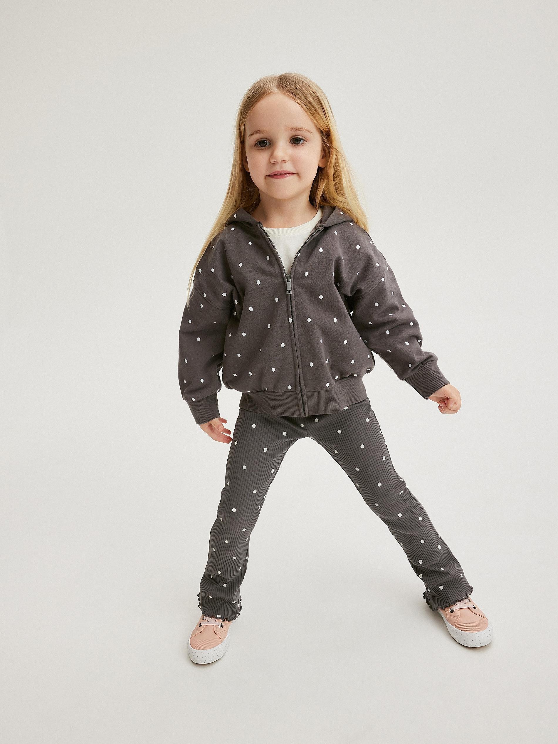 Grey Polka Dot Cotton Hoodie, Kids Girls, , large image number 3