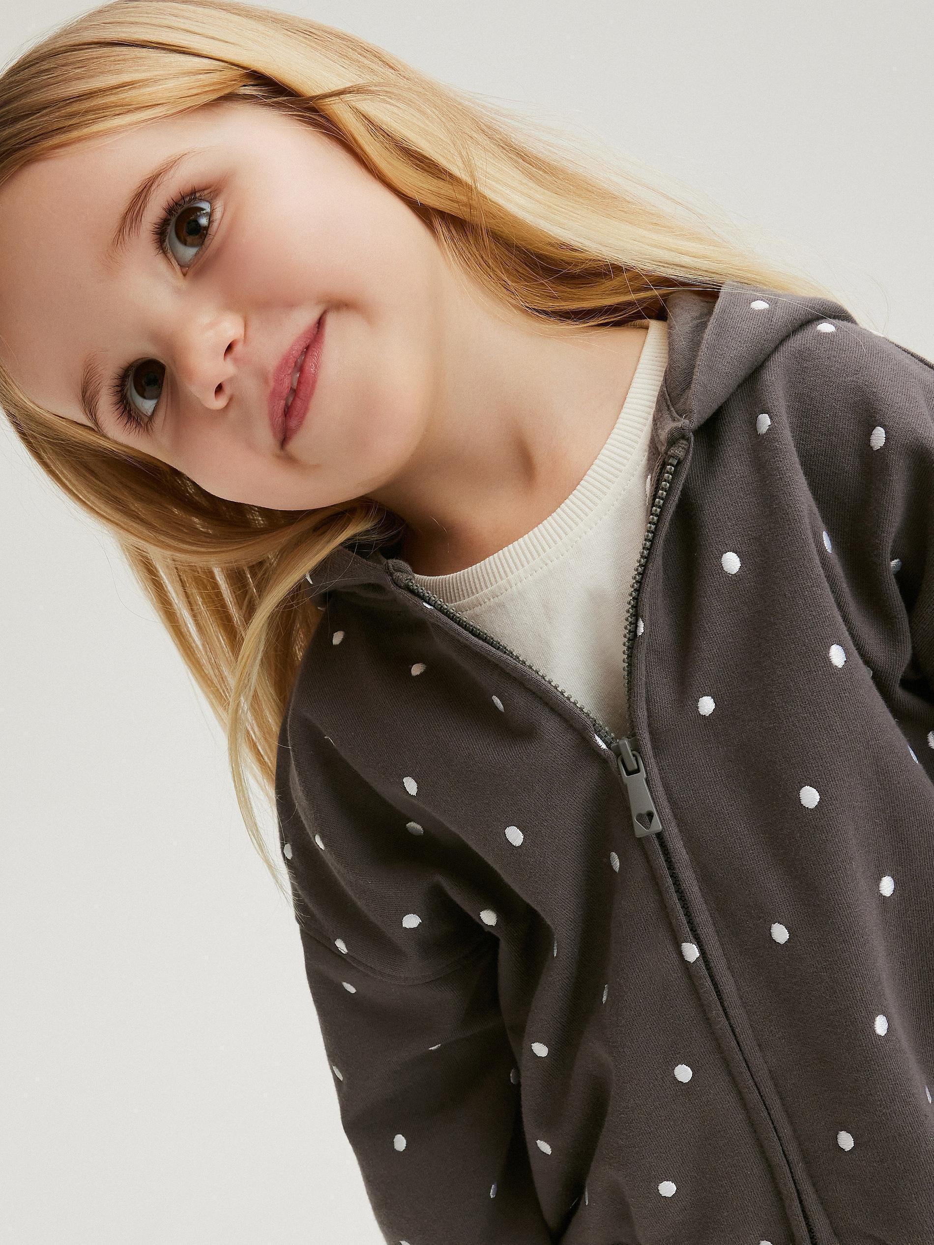 Grey Polka Dot Cotton Hoodie, Kids Girls, , large image number 4