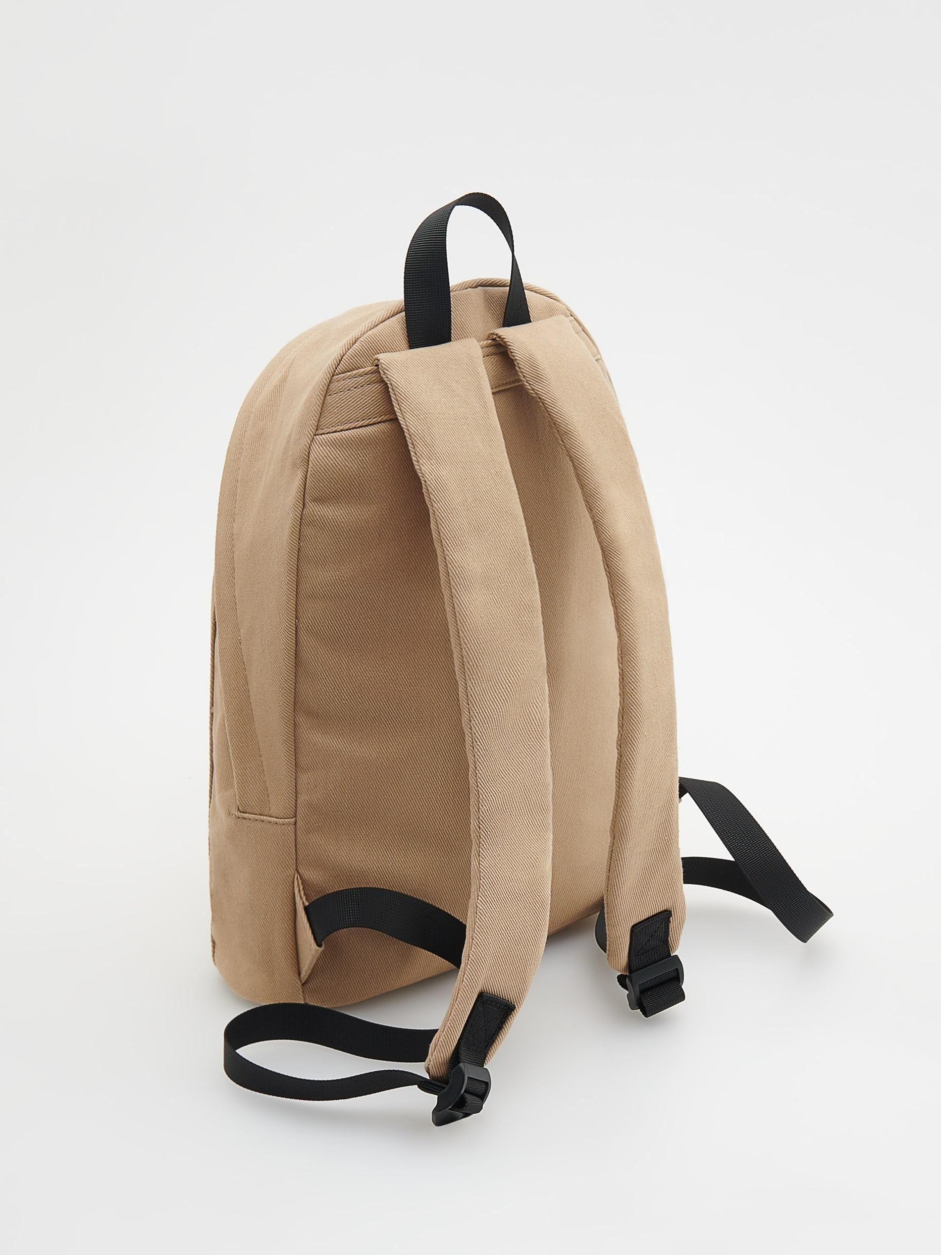 Beige Plain Fabric Backpack, Beige, large image number 1