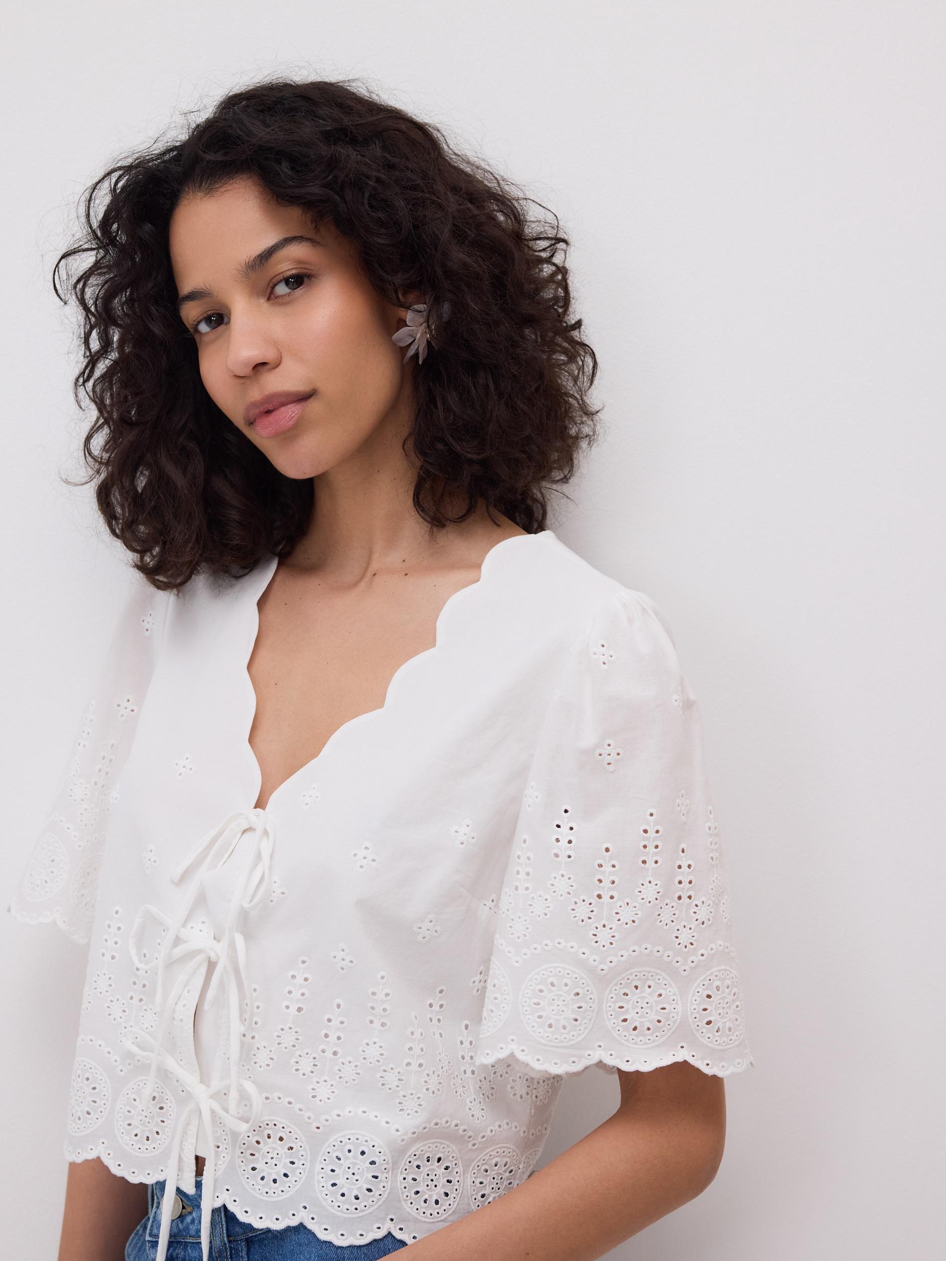 White Blouse With Openwork Details, White, large image number 0