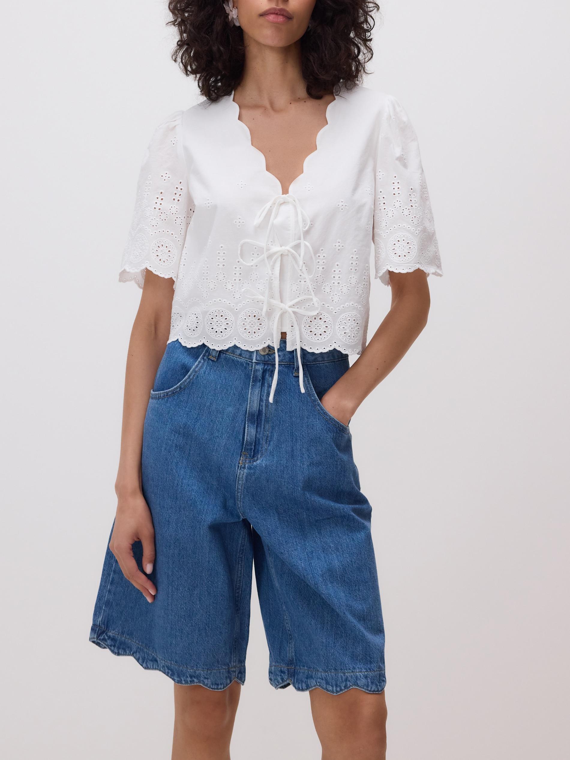 White Blouse With Openwork Details, White, large image number 2
