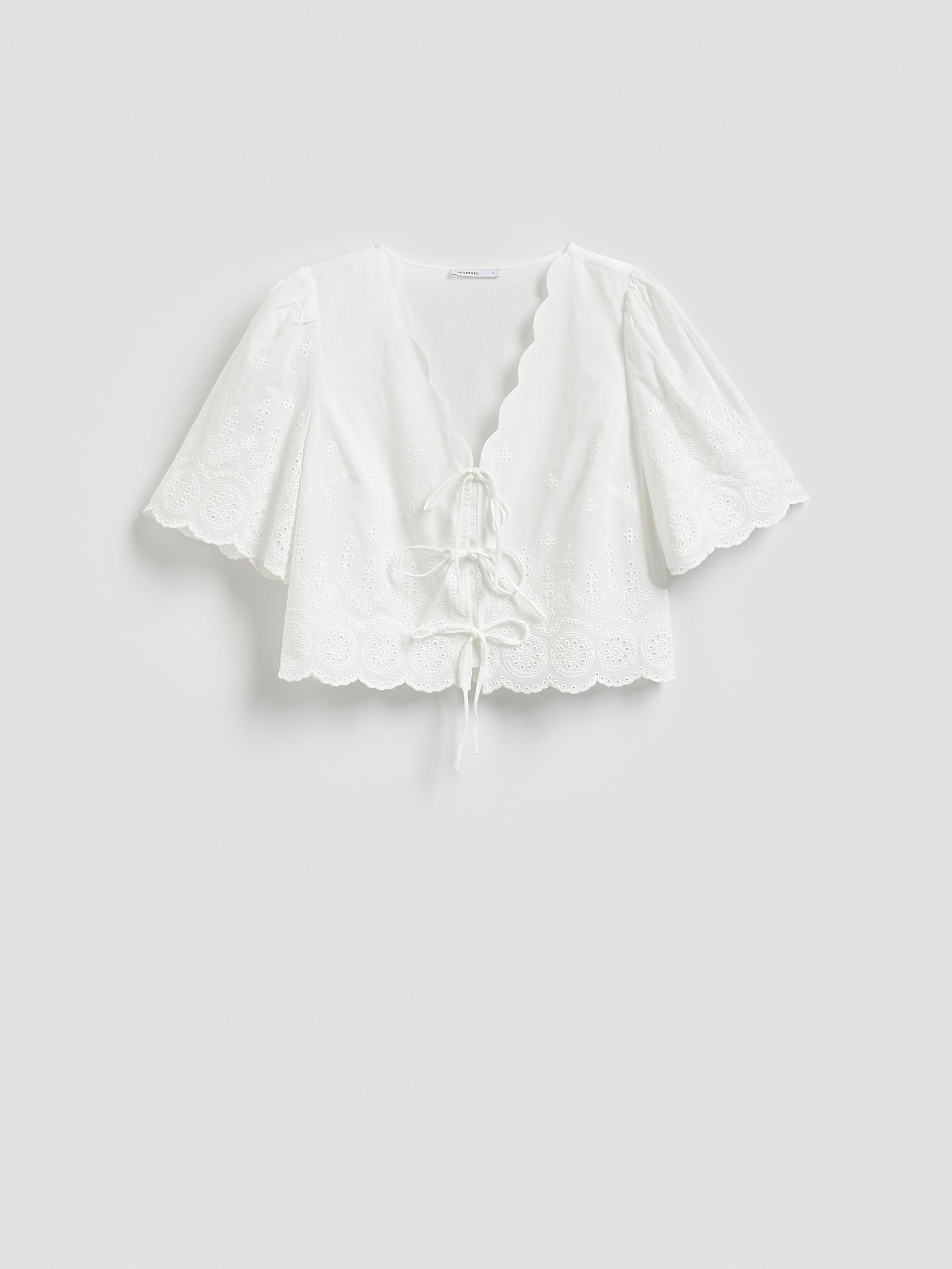 White Blouse With Openwork Details, White, large image number 4