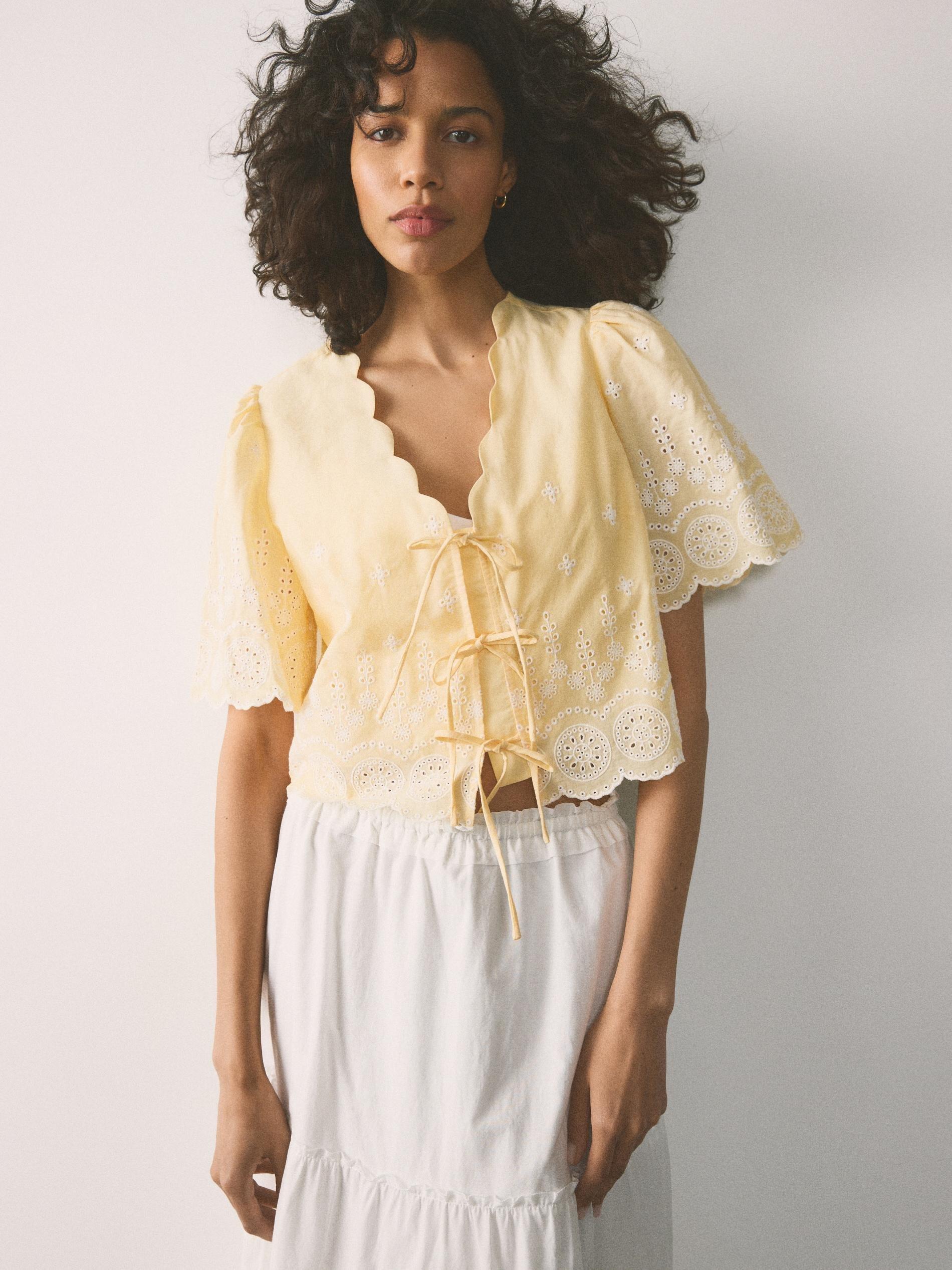 Yellow Blouse With Openwork Details, Yellow, large image number 0