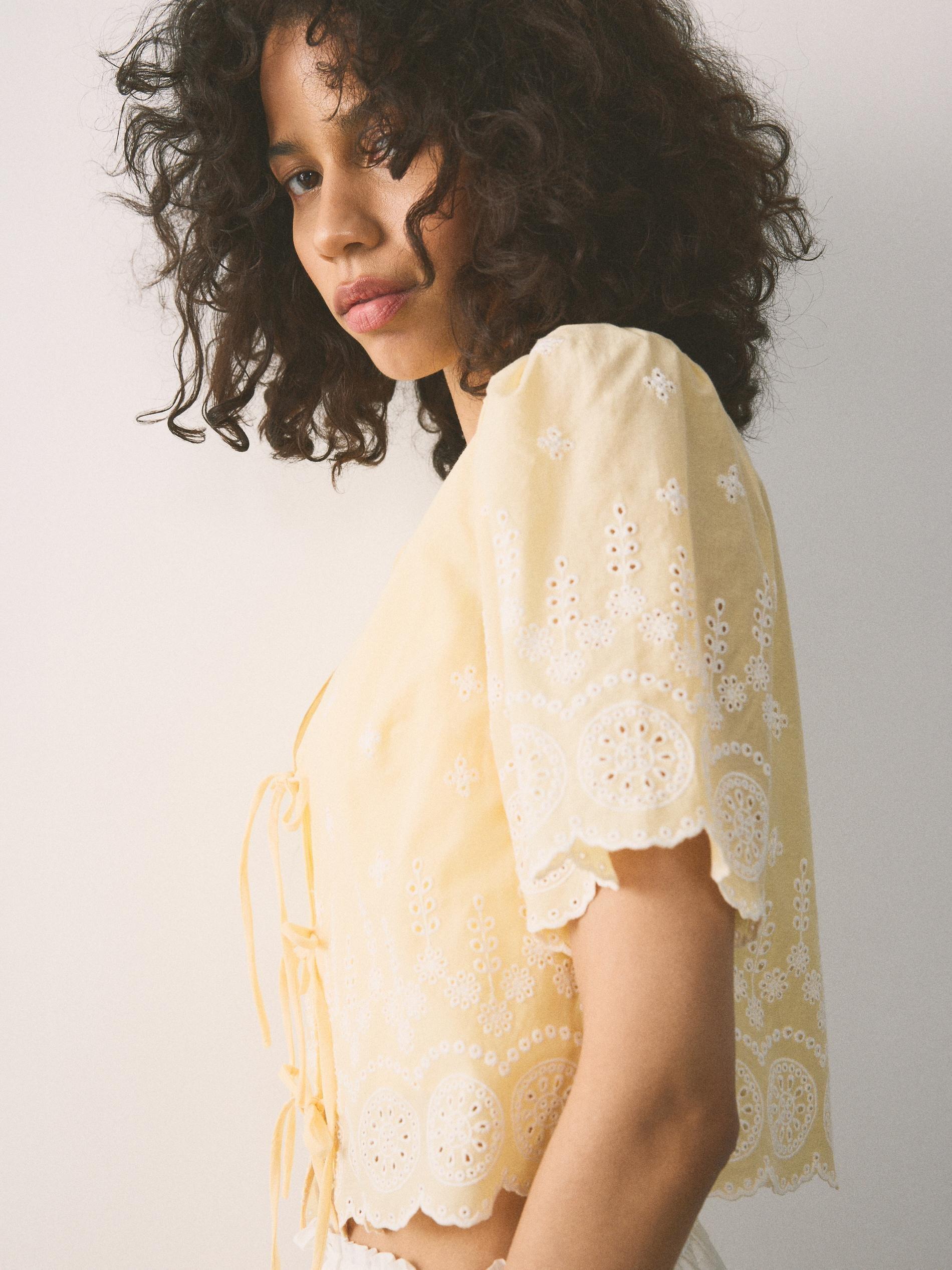Yellow Blouse With Openwork Details, Yellow, large image number 1