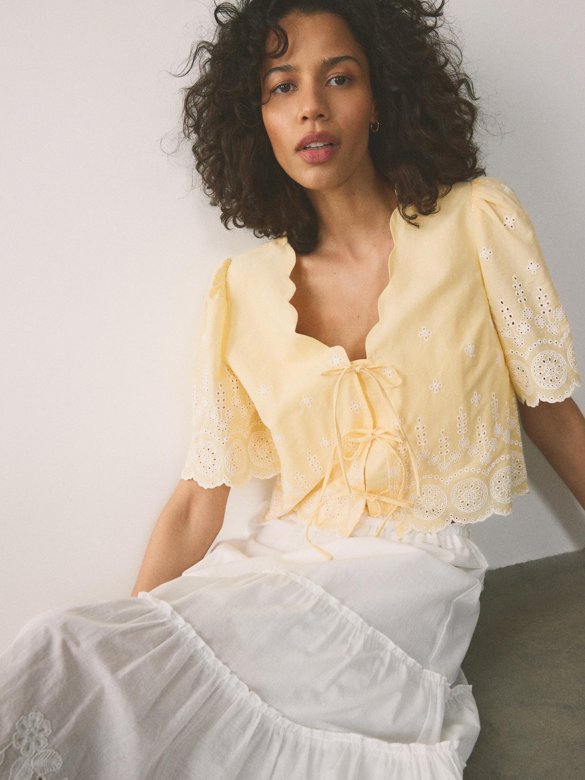 Yellow Blouse With Openwork Details, Yellow, large image number 2