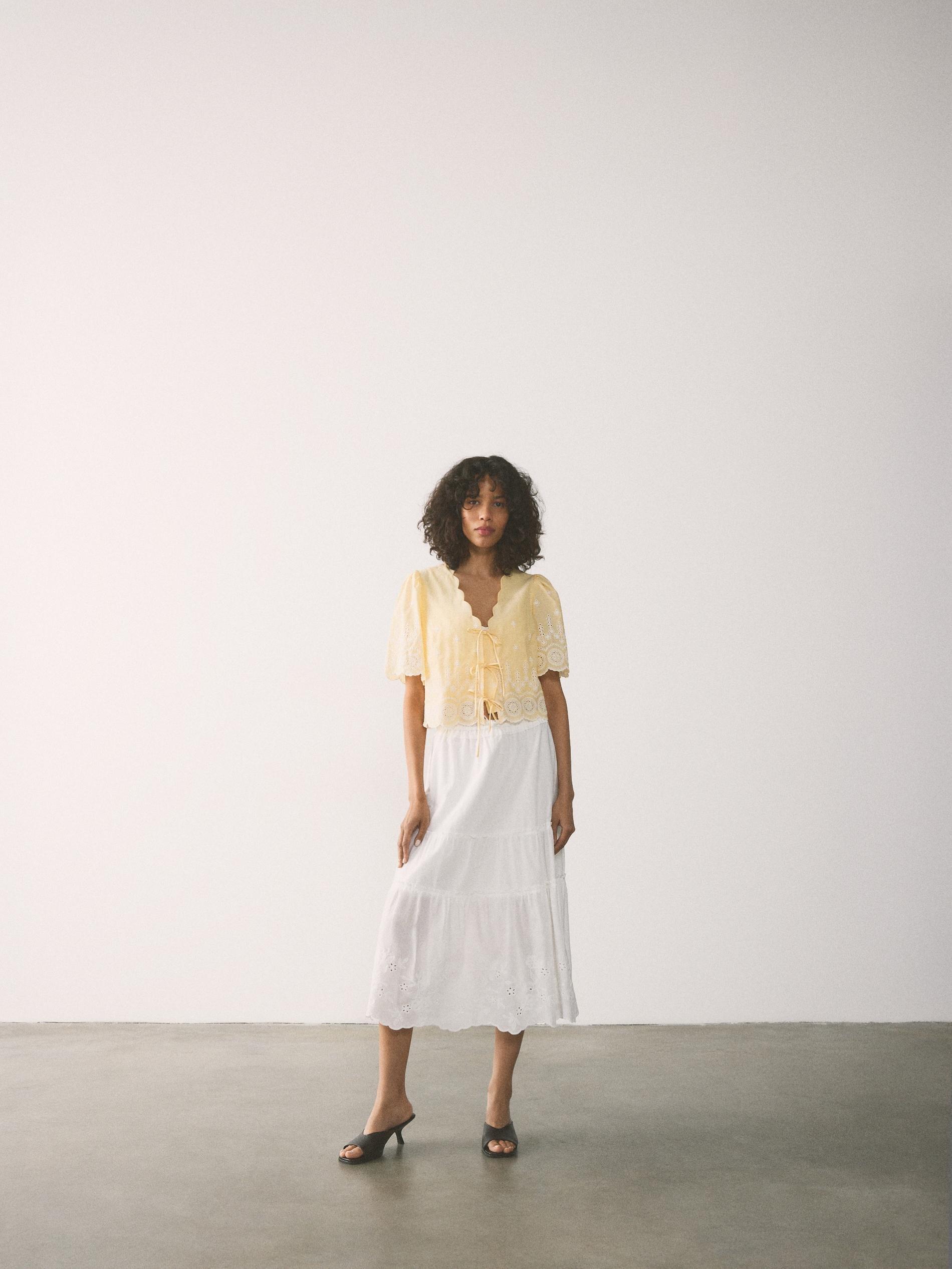 Yellow Blouse With Openwork Details, Yellow, large image number 3