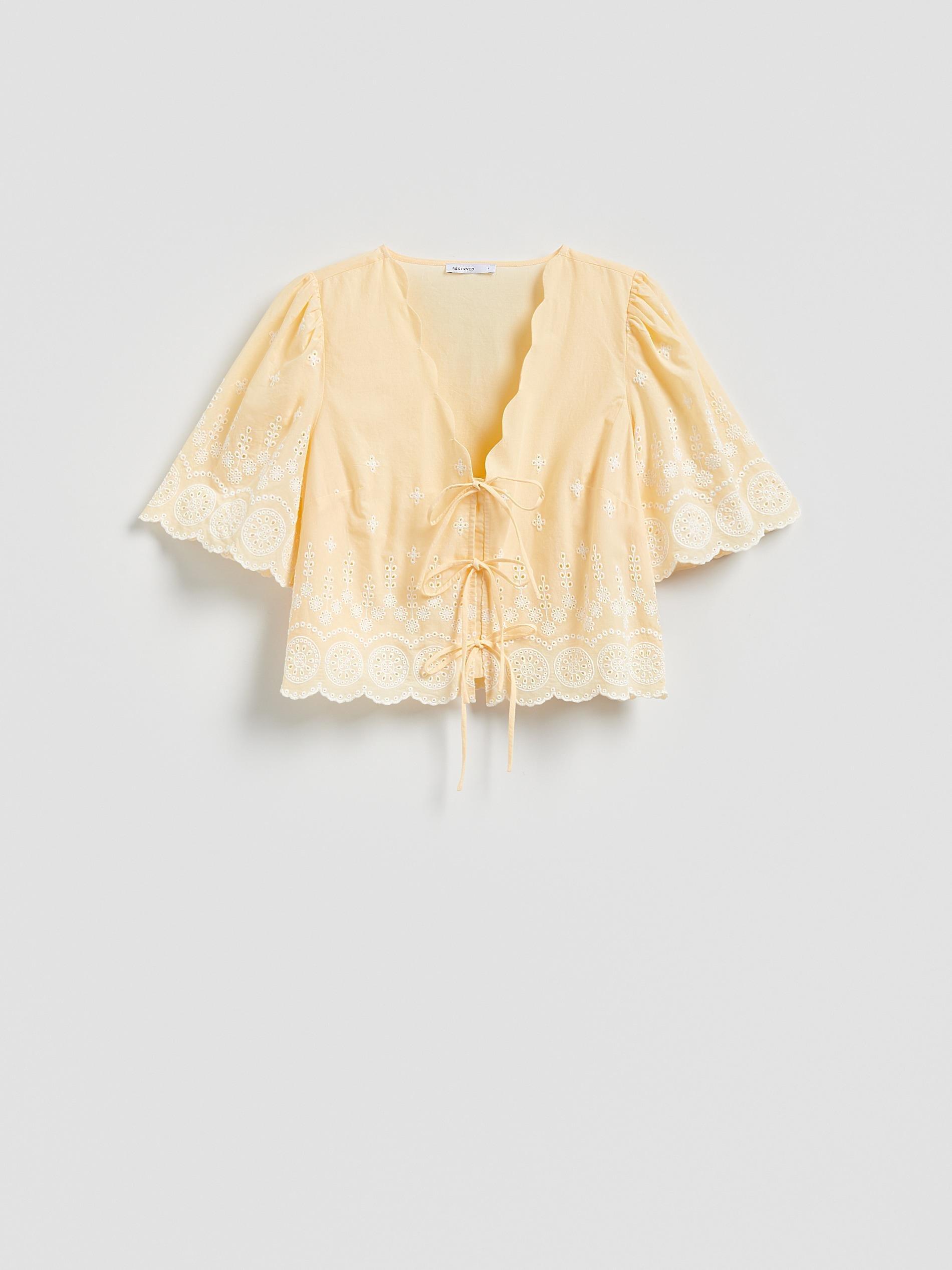 Yellow Blouse With Openwork Details, Yellow, large image number 4