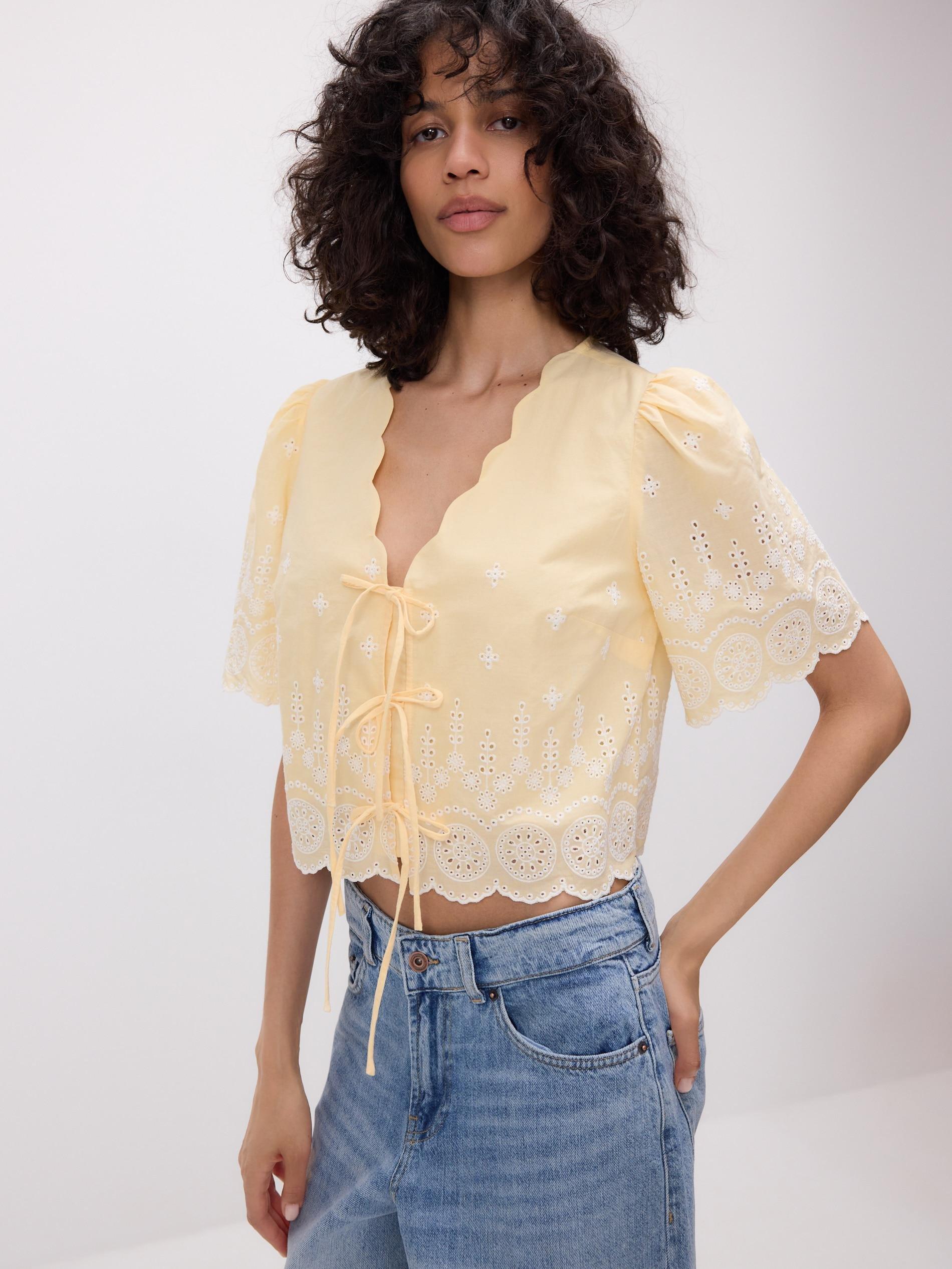 Yellow Blouse With Openwork Details, Yellow, large image number 6