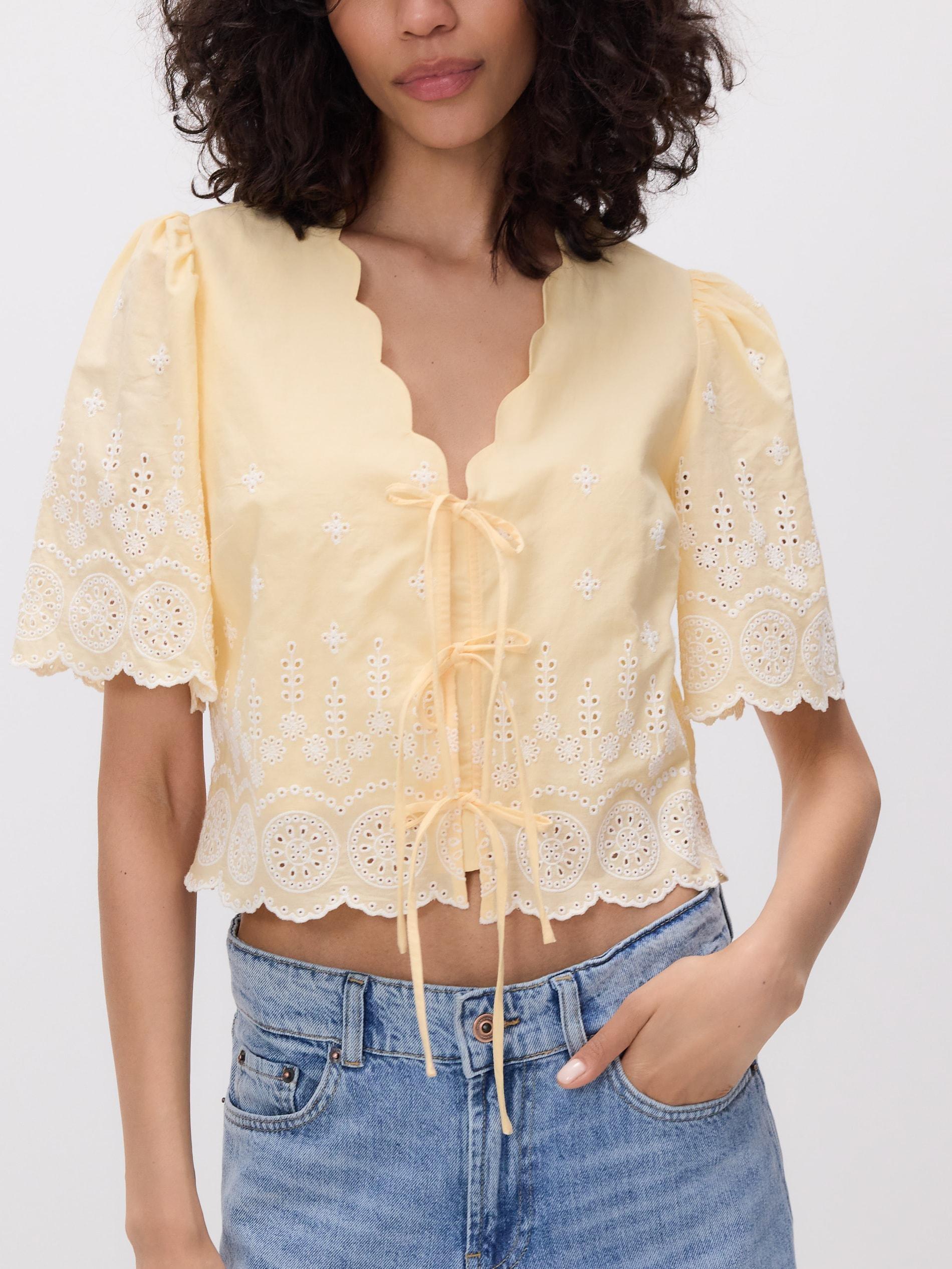 Yellow Blouse With Openwork Details, Yellow, large image number 8