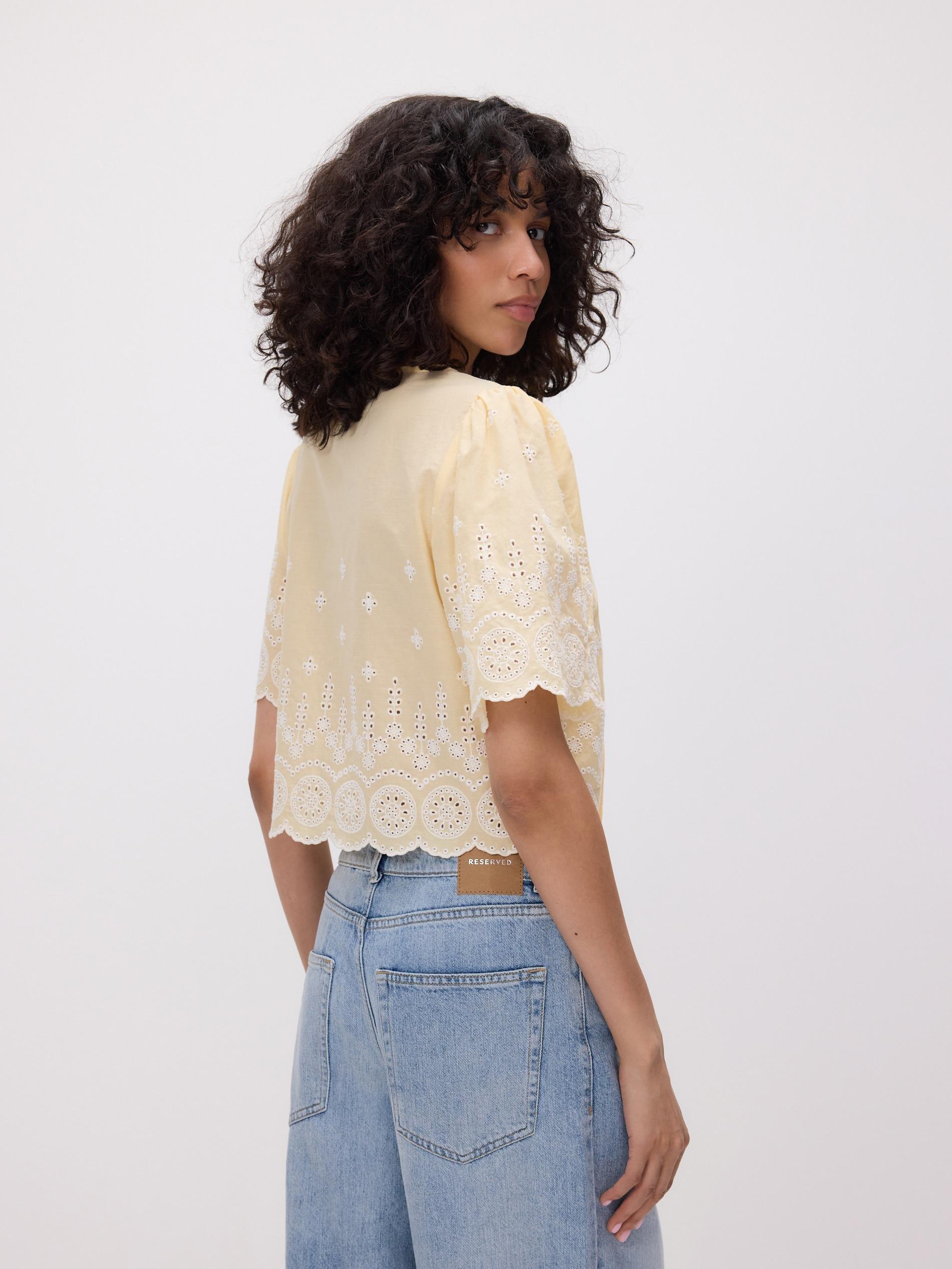 Yellow Blouse With Openwork Details, Yellow, large image number 9