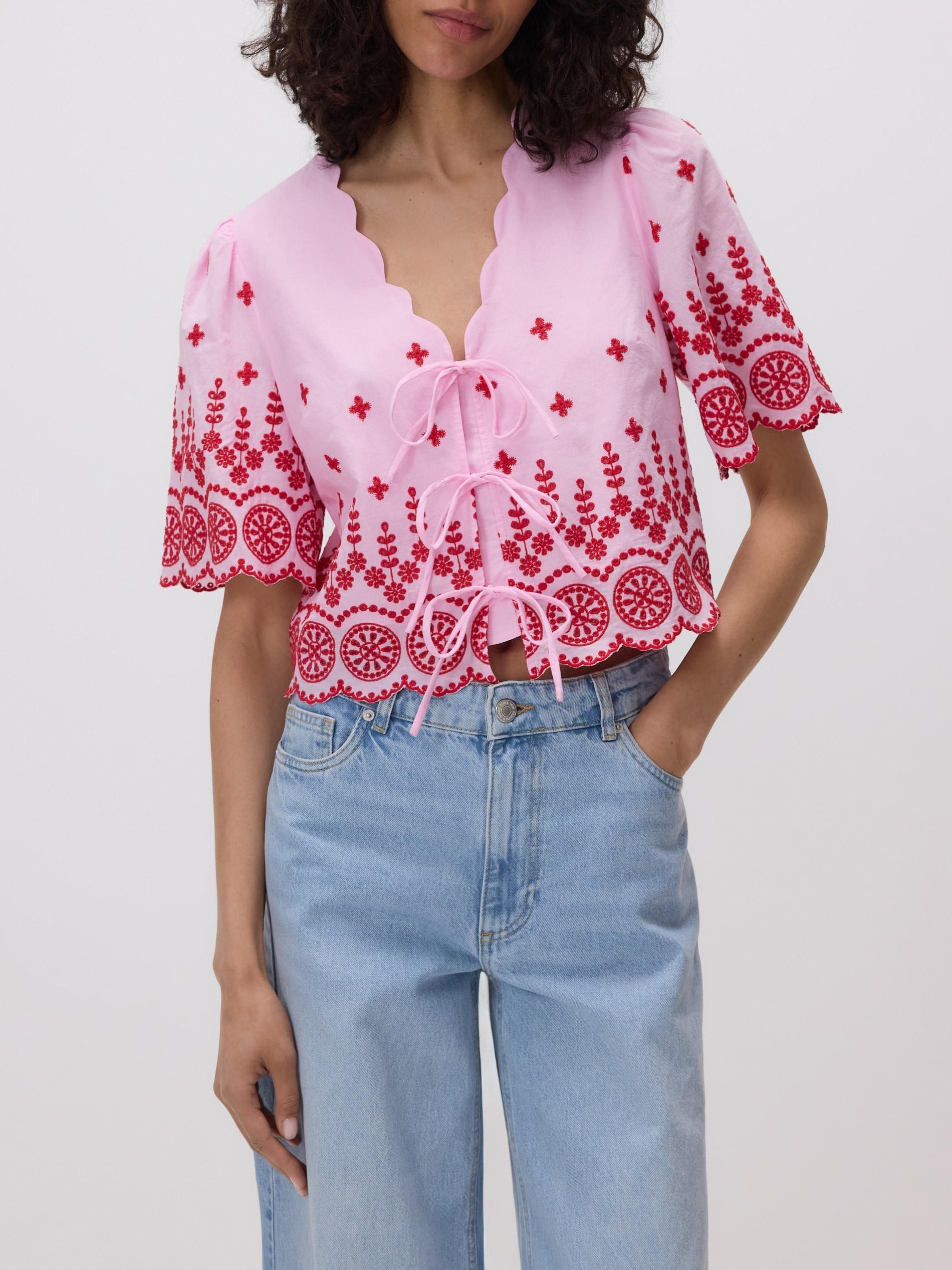 Pink Blouse With Openwork Details, Pink, large image number 1