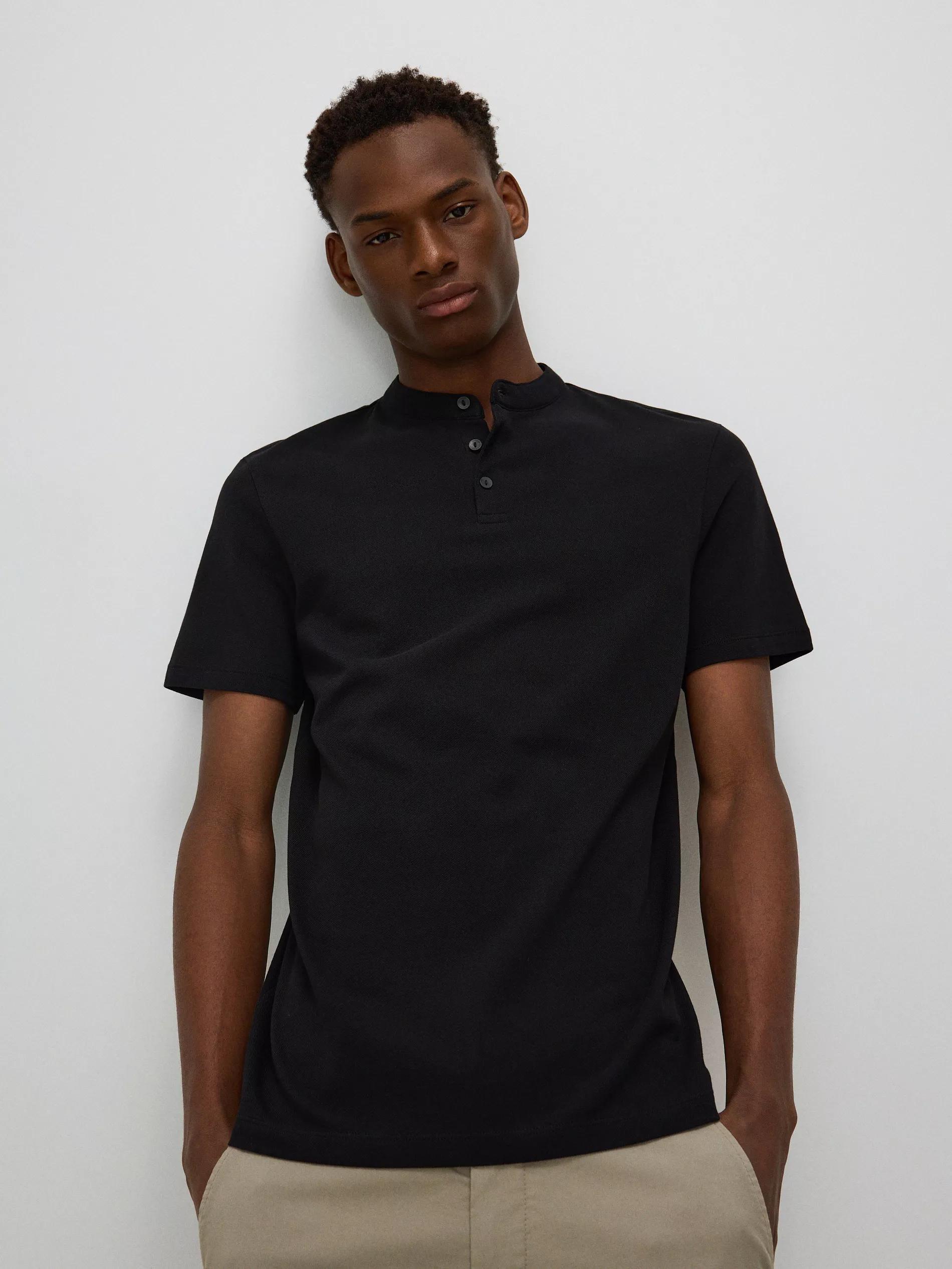 Black Stand-Up Collar Polo Shirt, , large image number 2