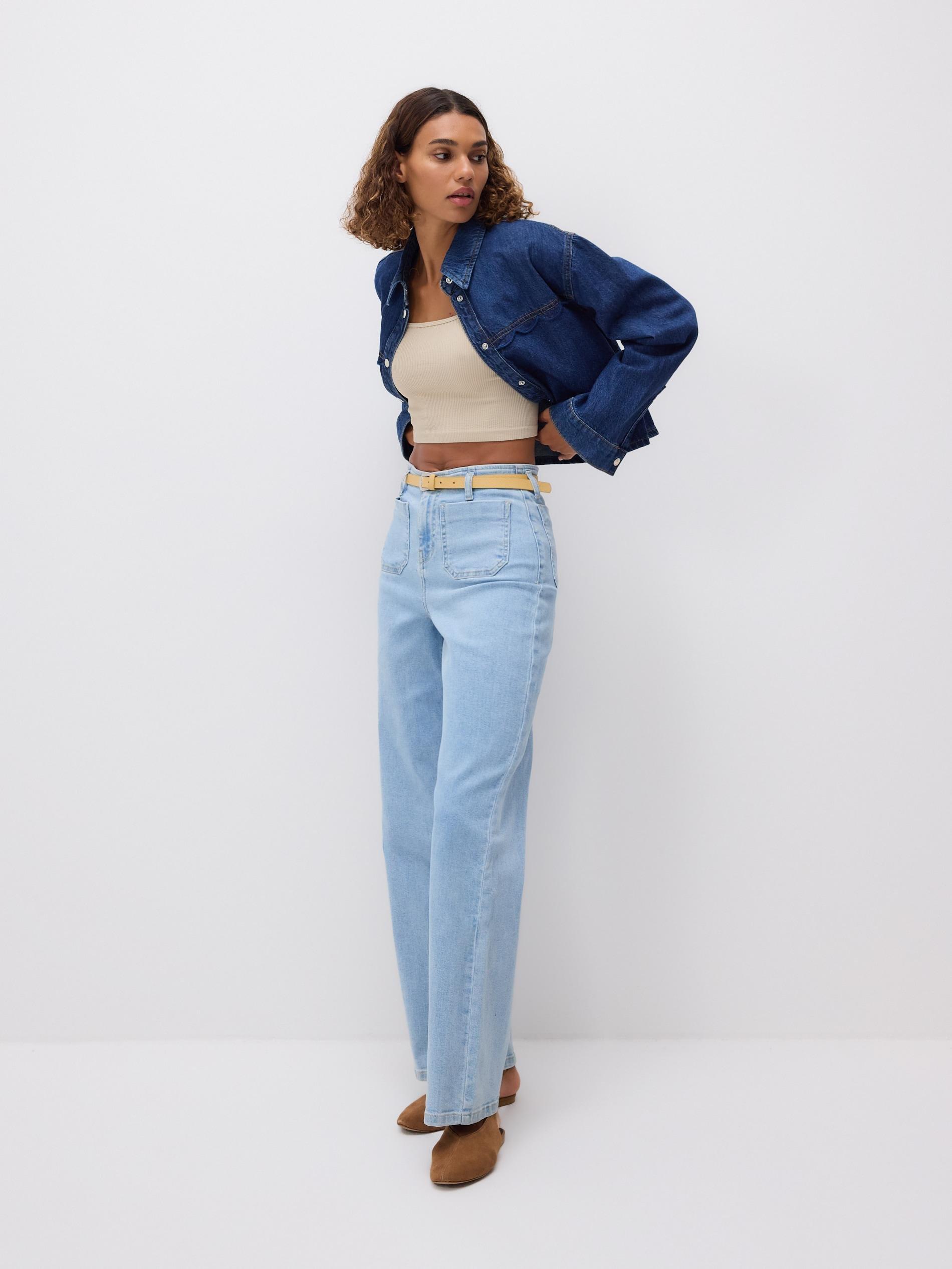 Blue Wide Leg Jeans With Belt, Blue, large image number 0