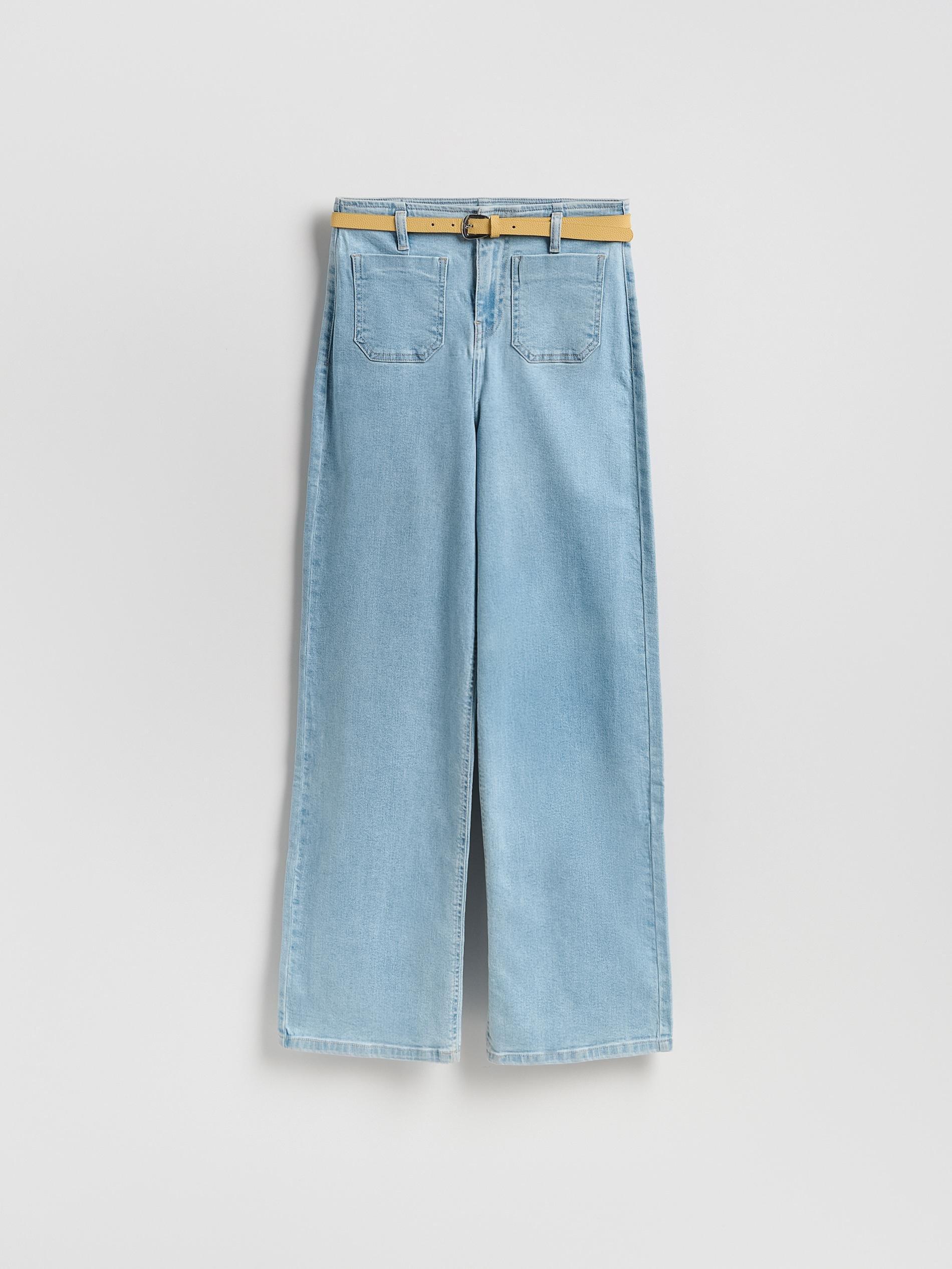 Blue Wide Leg Jeans With Belt, Blue, large image number 5