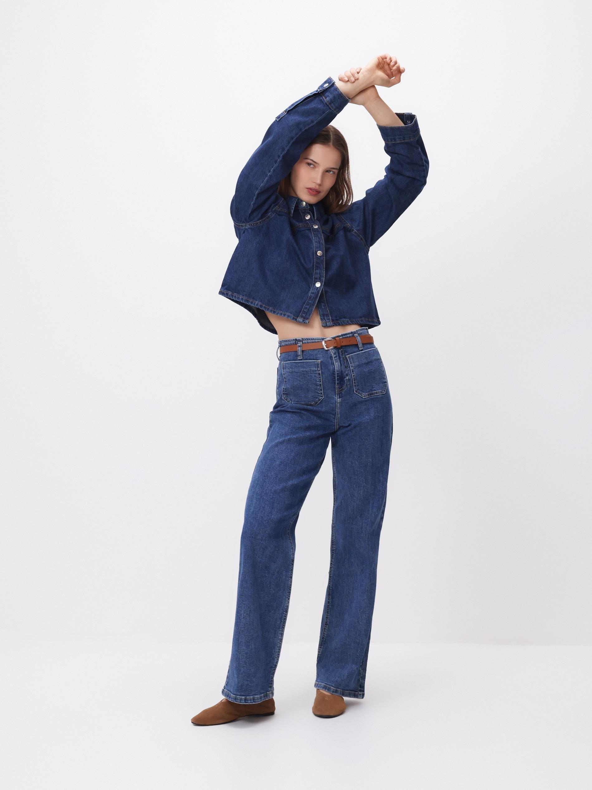 Blue Jeans Wide Leg Jeans With Belt, Blue, medium