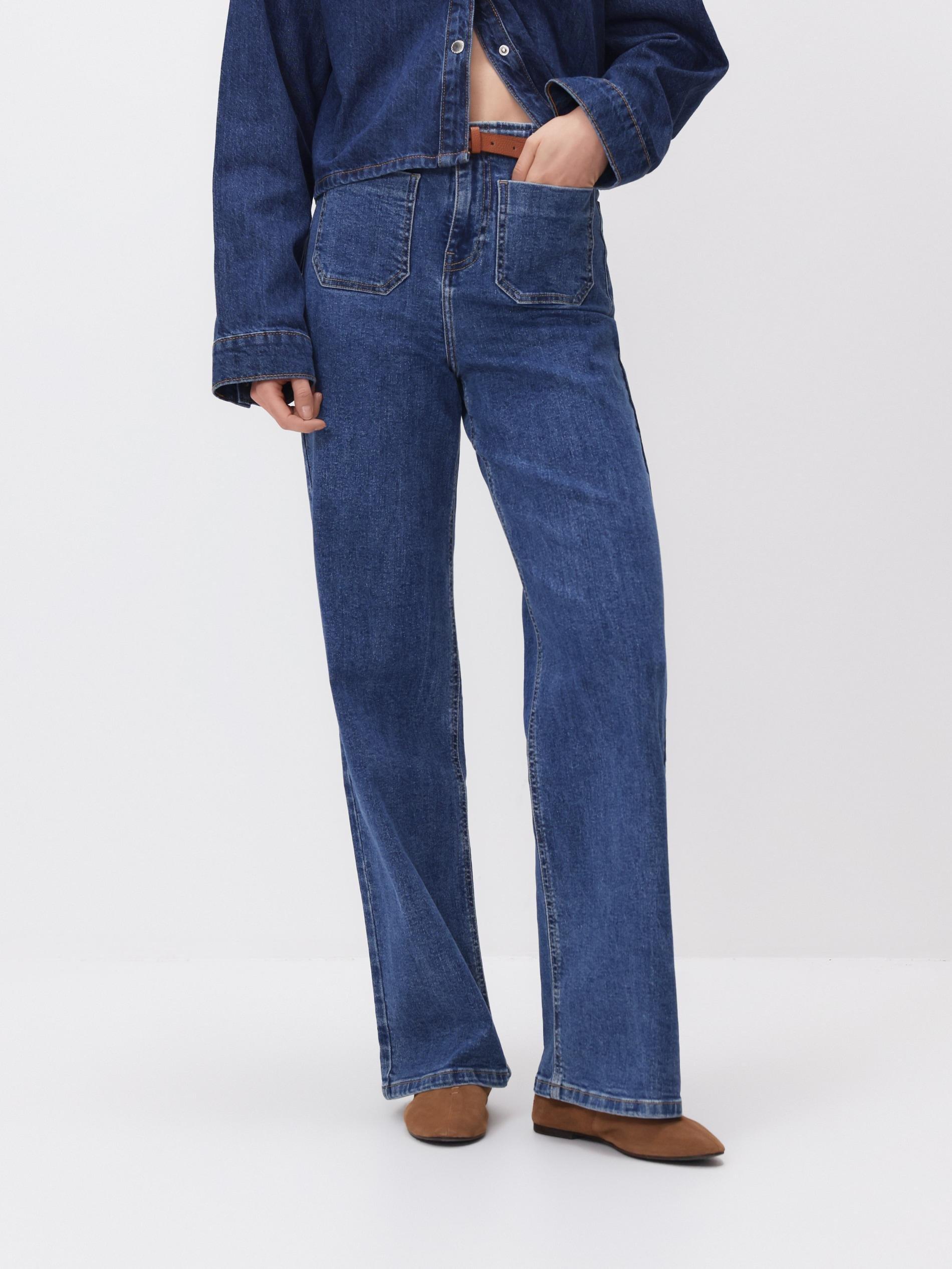 Blue Jeans Wide Leg Jeans With Belt, Blue, medium