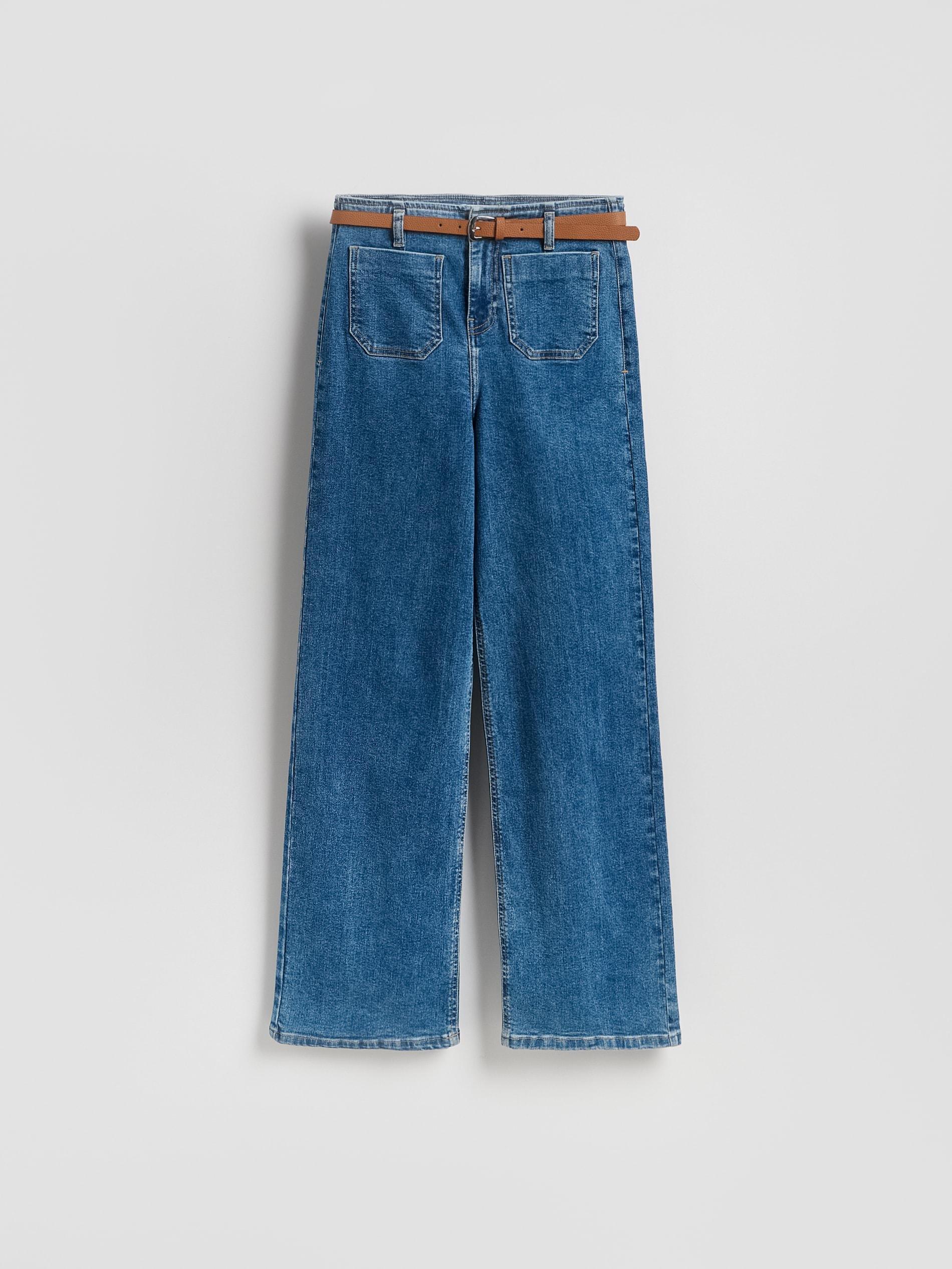 Blue Jeans Wide Leg Jeans With Belt, Blue, large image number 3