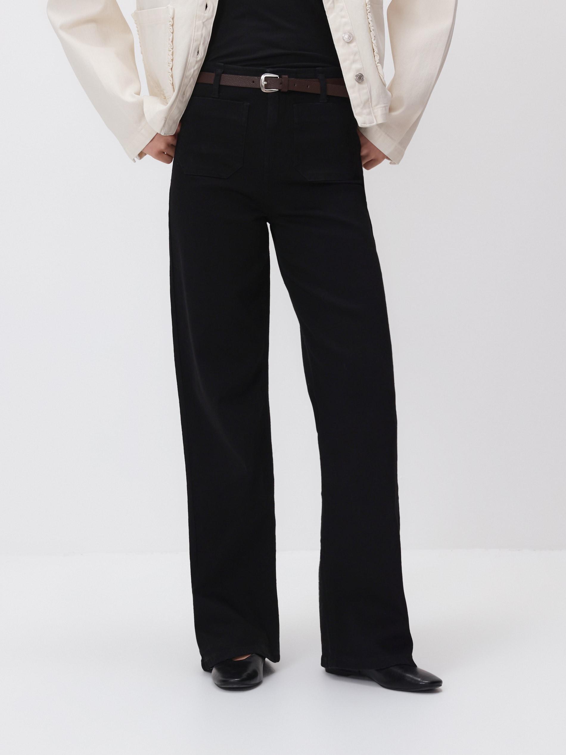 Black Wide Leg Jeans With Belt, Black, large image number 0