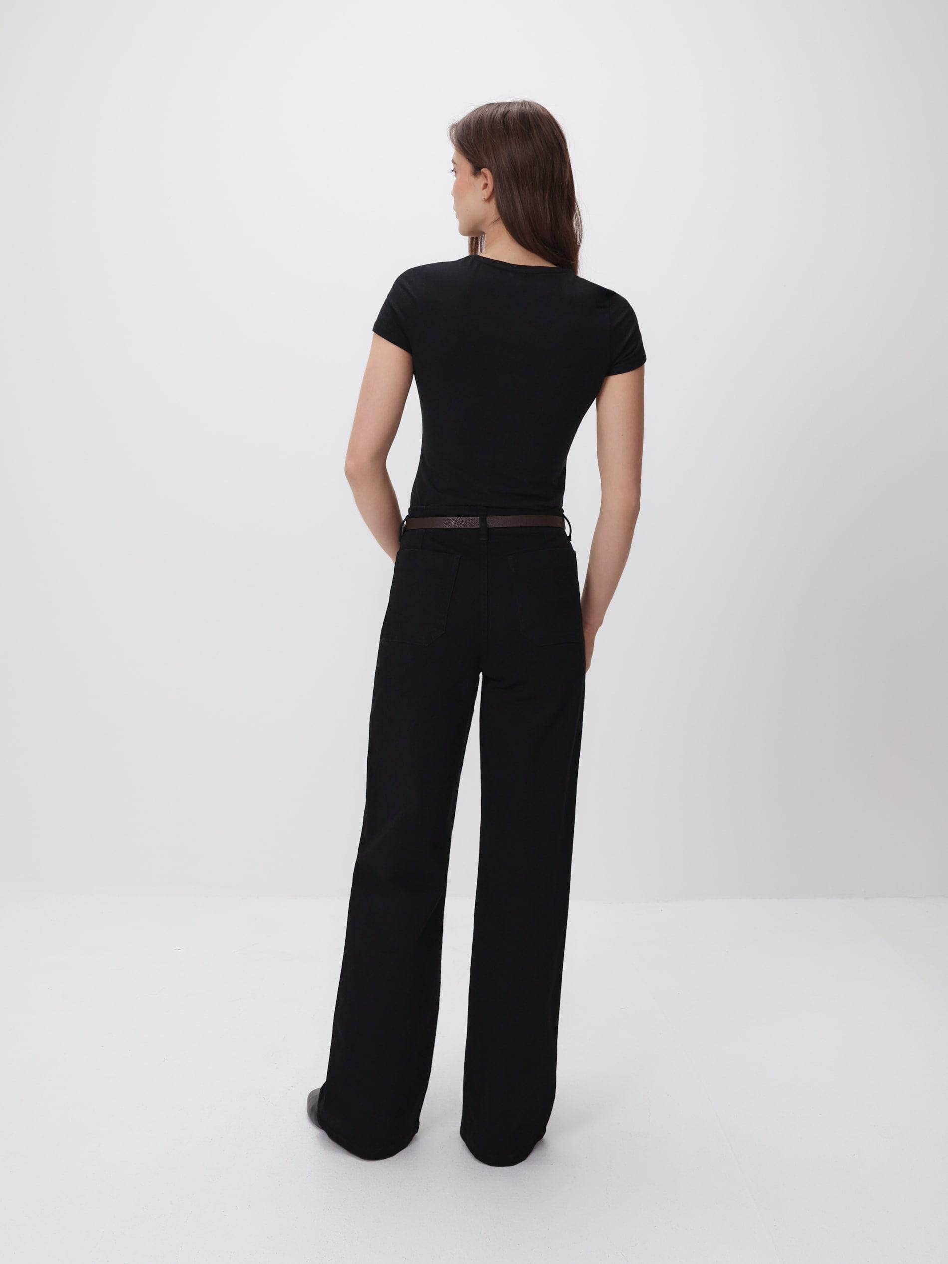 Black Wide Leg Jeans With Belt, Black, medium