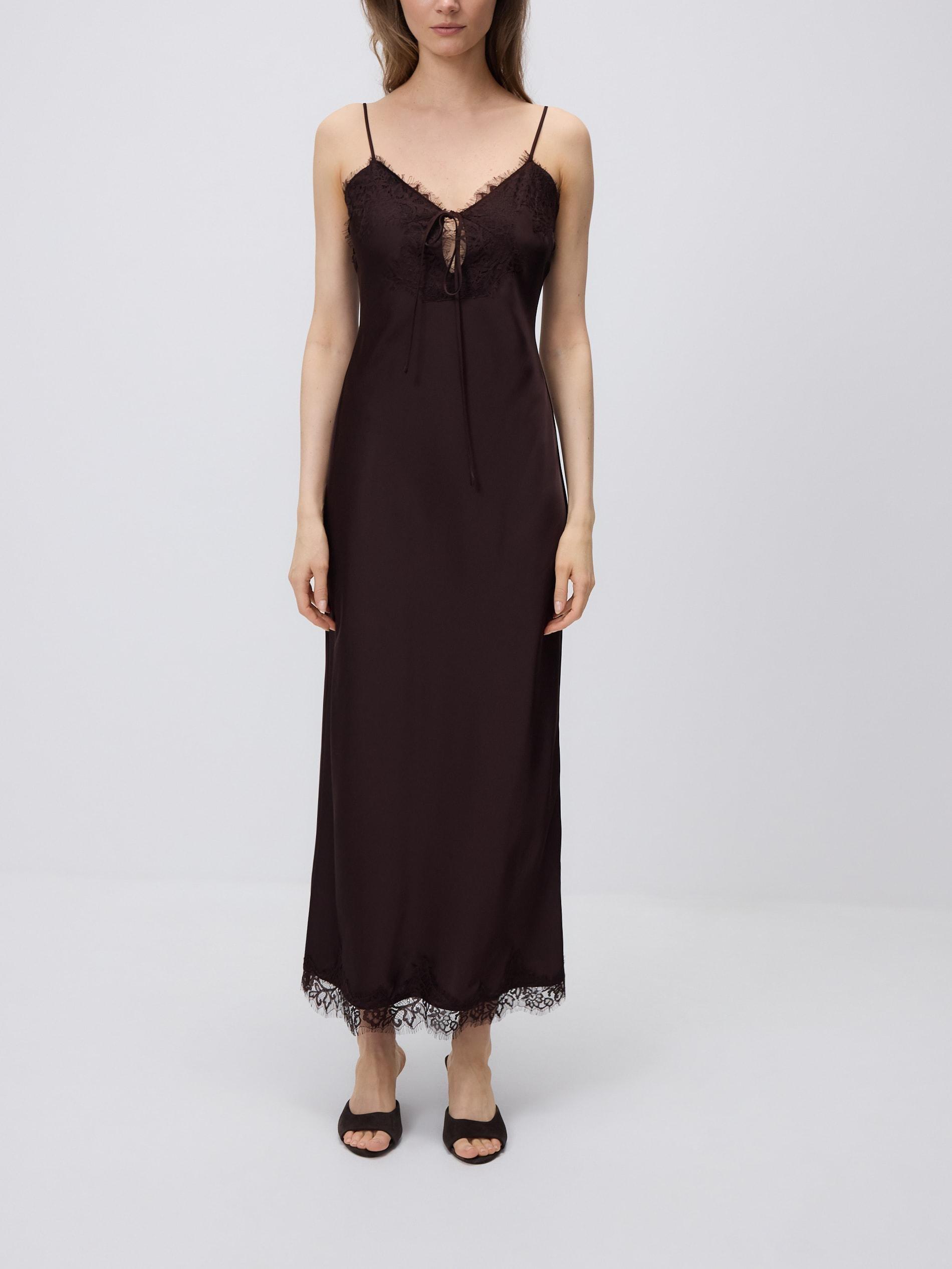 Brown Dress With Lace Detailing, Brown, large image number 1
