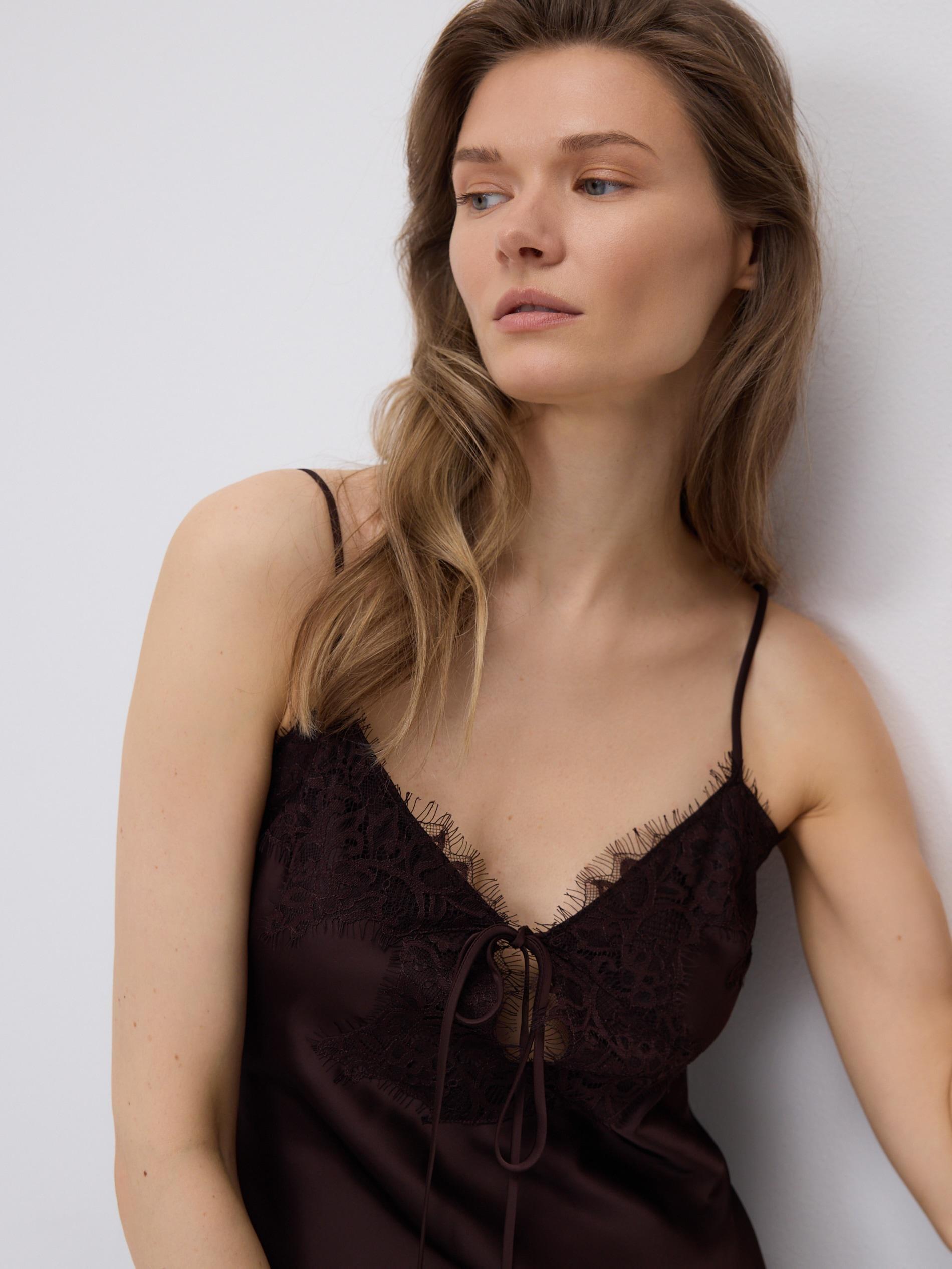 Brown Dress With Lace Detailing, Brown, large image number 2