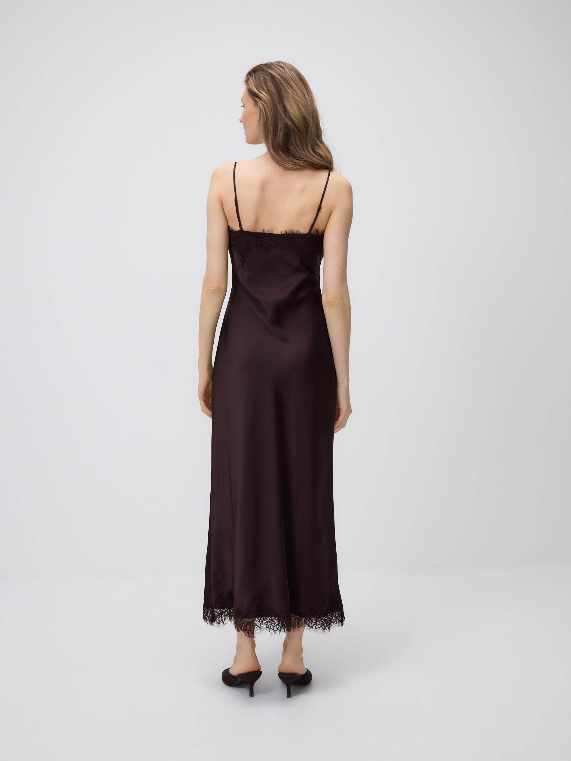 Brown Dress With Lace Detailing, Brown, large image number 3