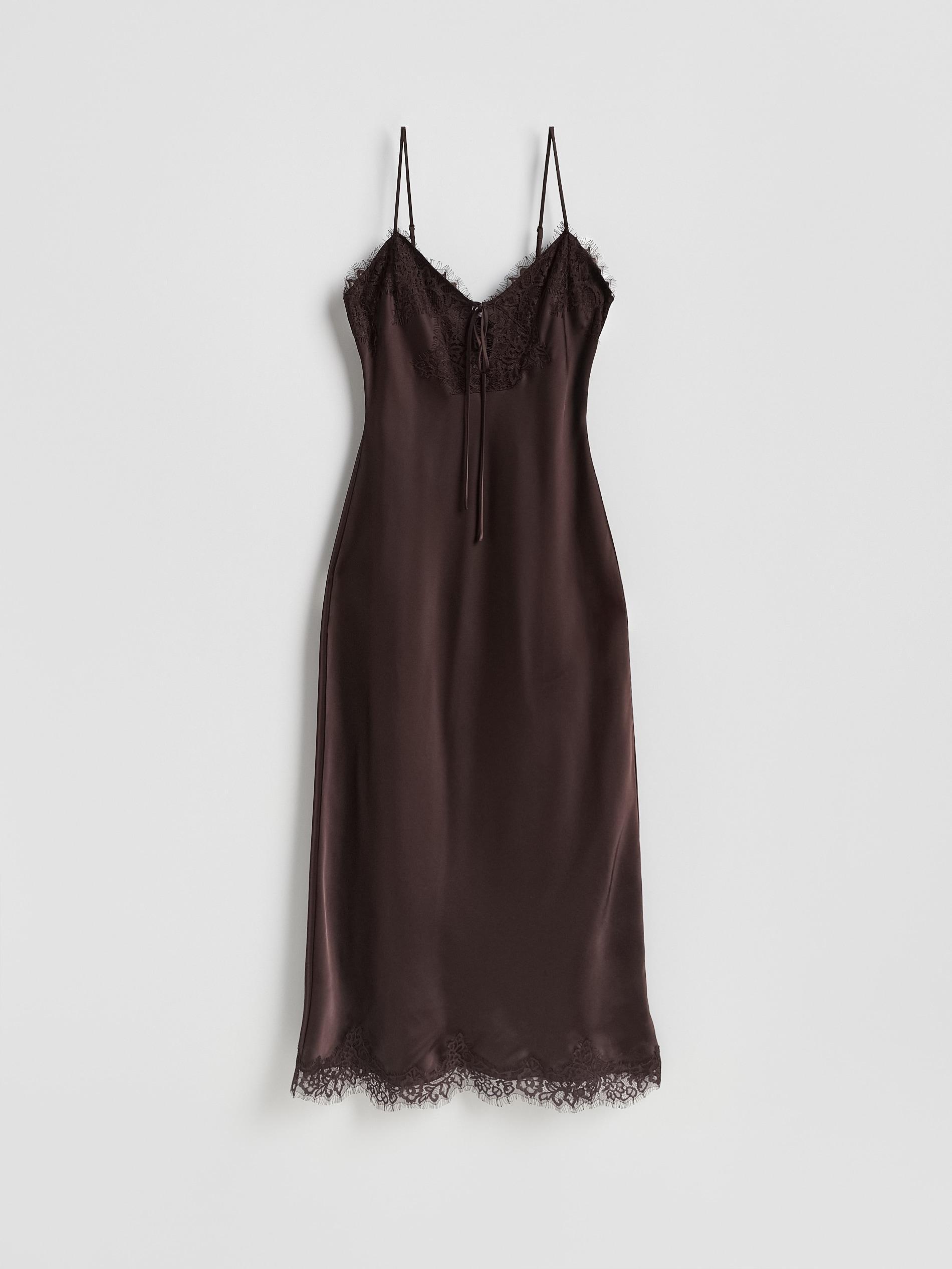 Brown Dress With Lace Detailing, Brown, large image number 4