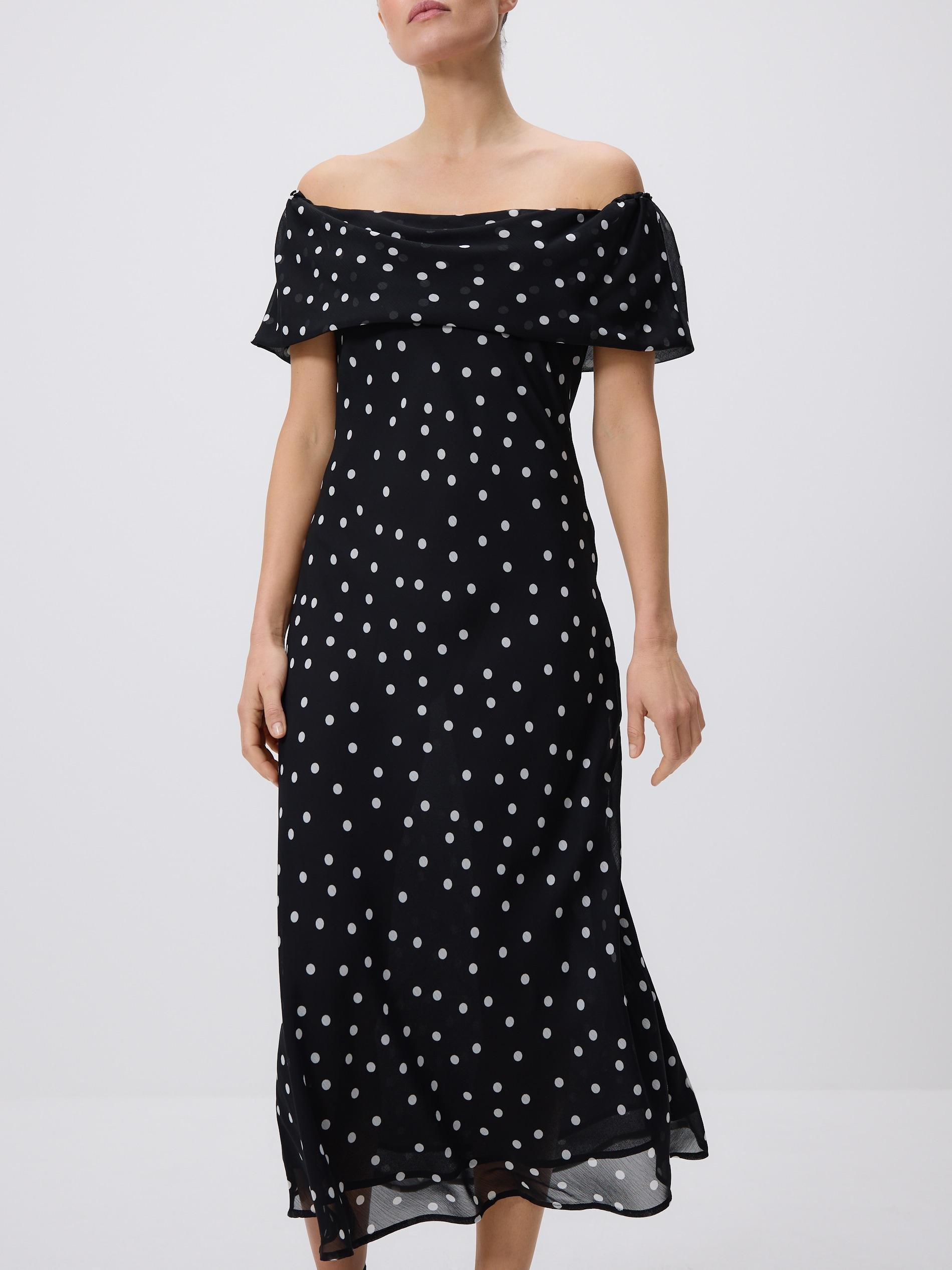 Brown Polka Dot Midi Dress, Brown, large image number 0