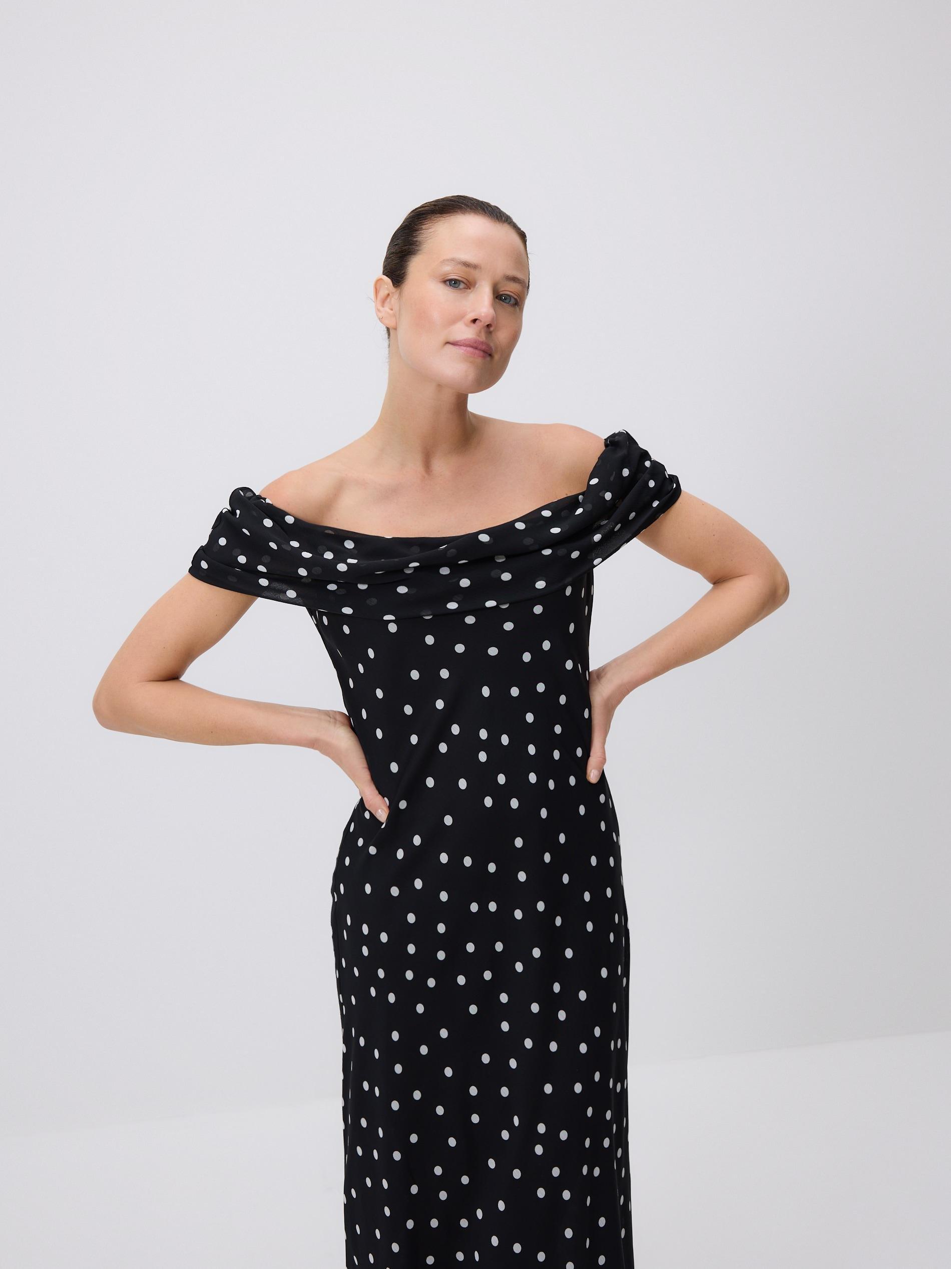 Brown Polka Dot Midi Dress, Brown, large image number 2