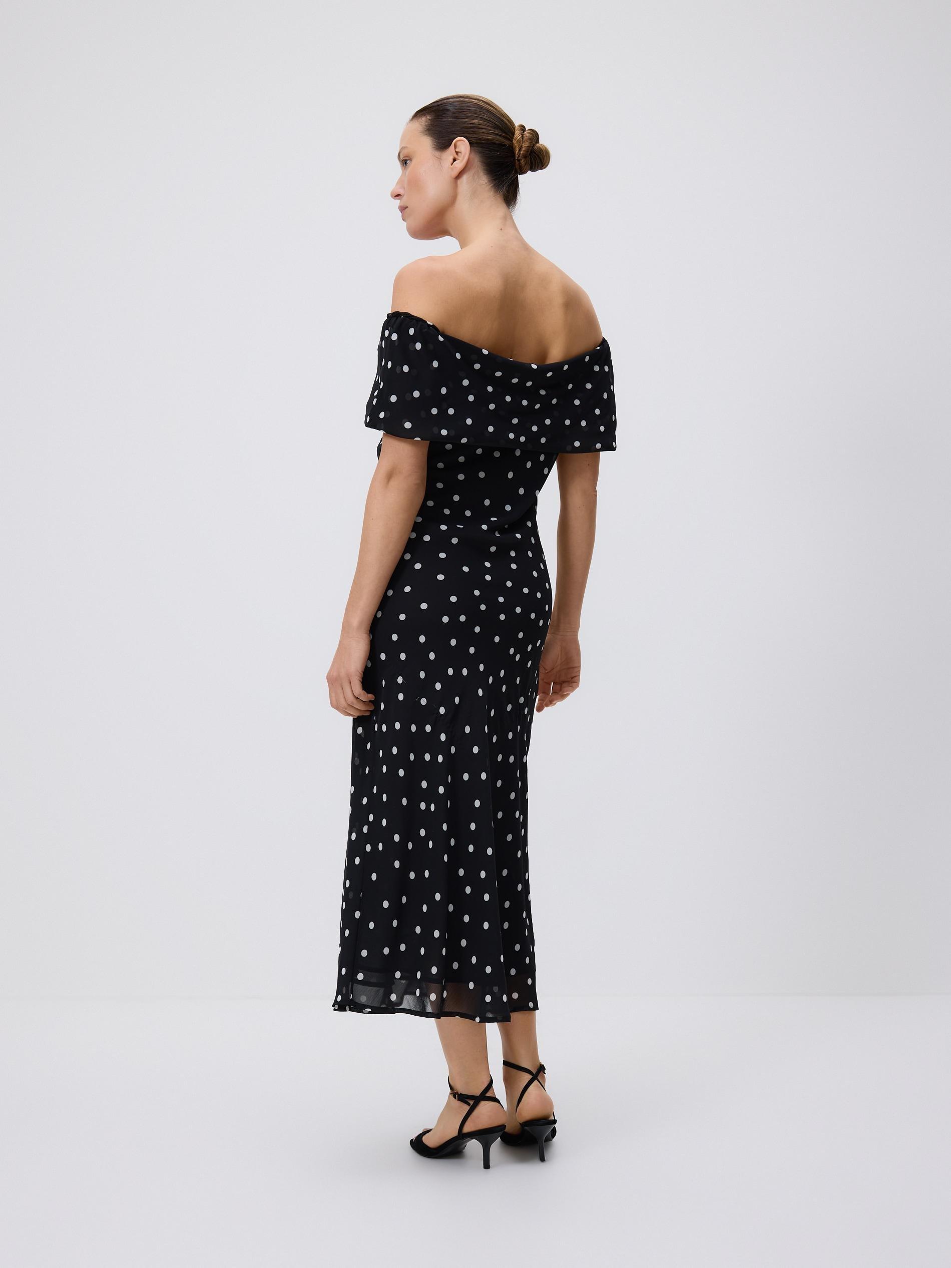 Brown Polka Dot Midi Dress, Brown, large image number 3