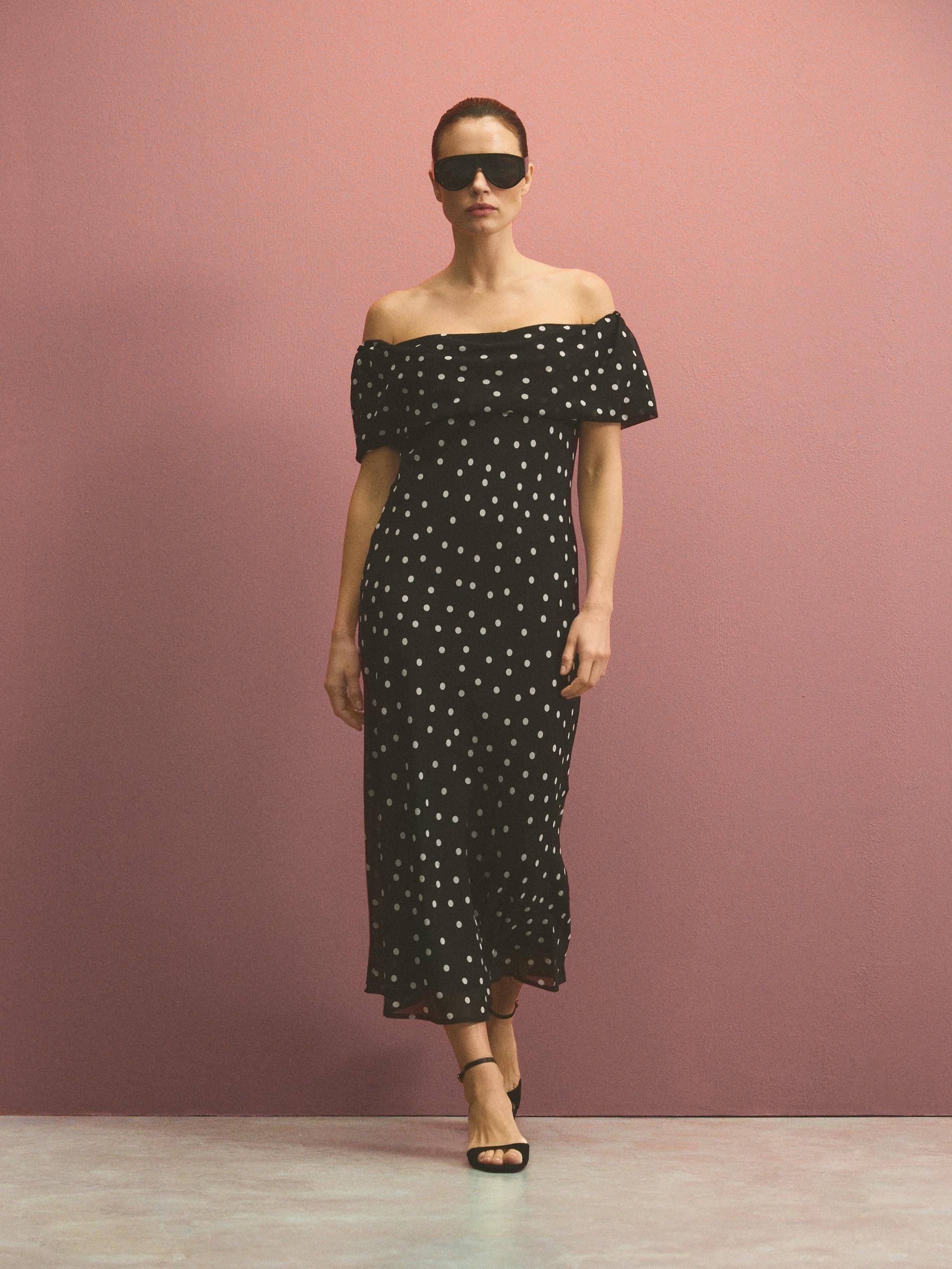 Brown Polka Dot Midi Dress, Brown, large image number 6
