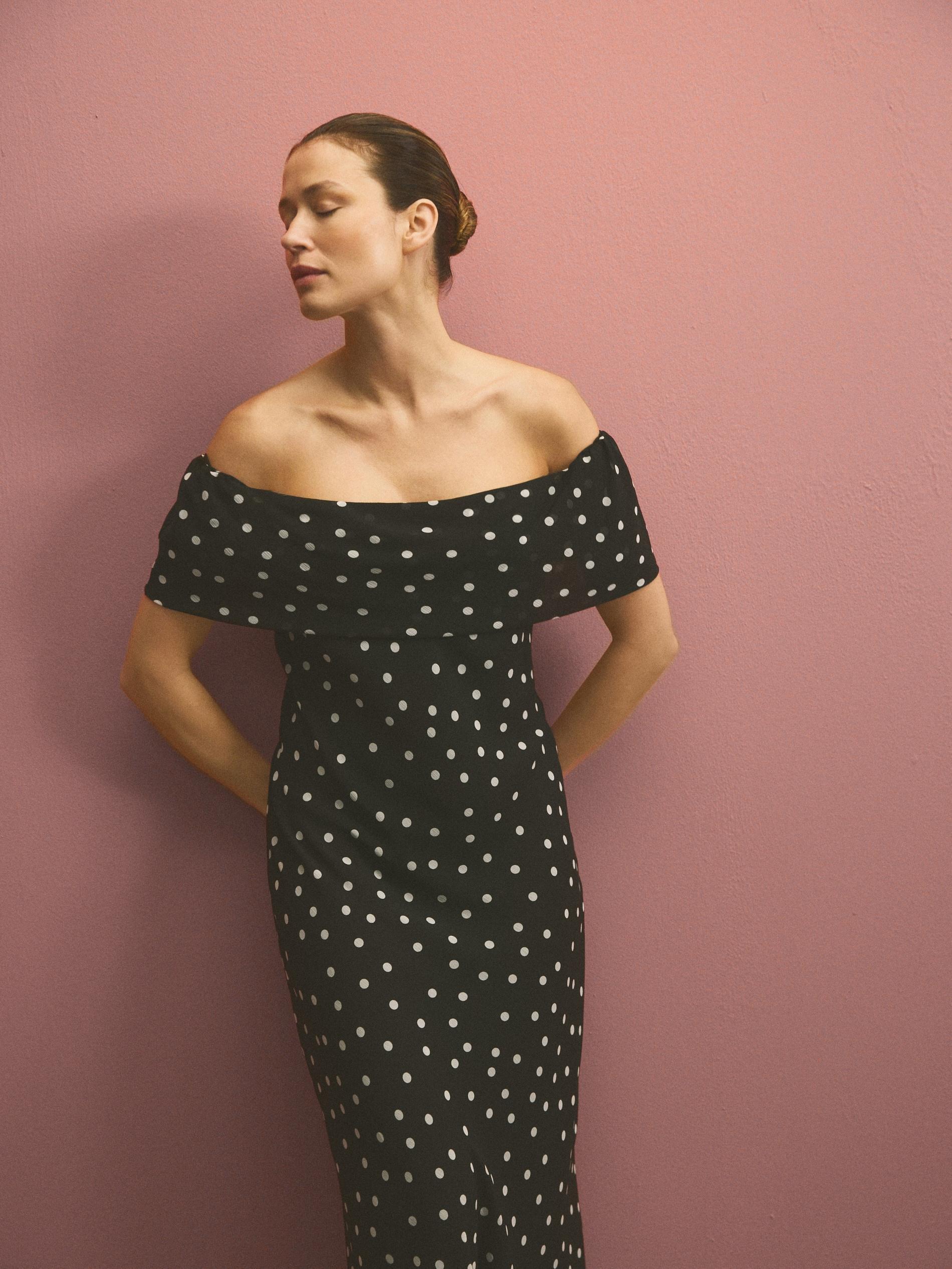 Brown Polka Dot Midi Dress, Brown, large image number 7
