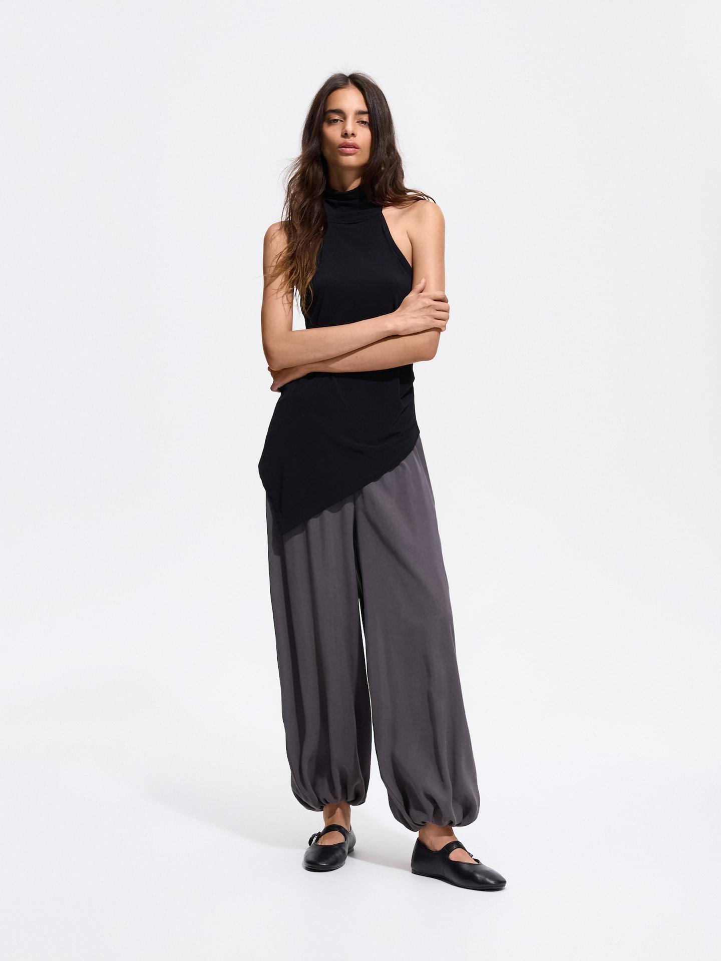 Grey Balloon Trousers With Modal, Grey, medium