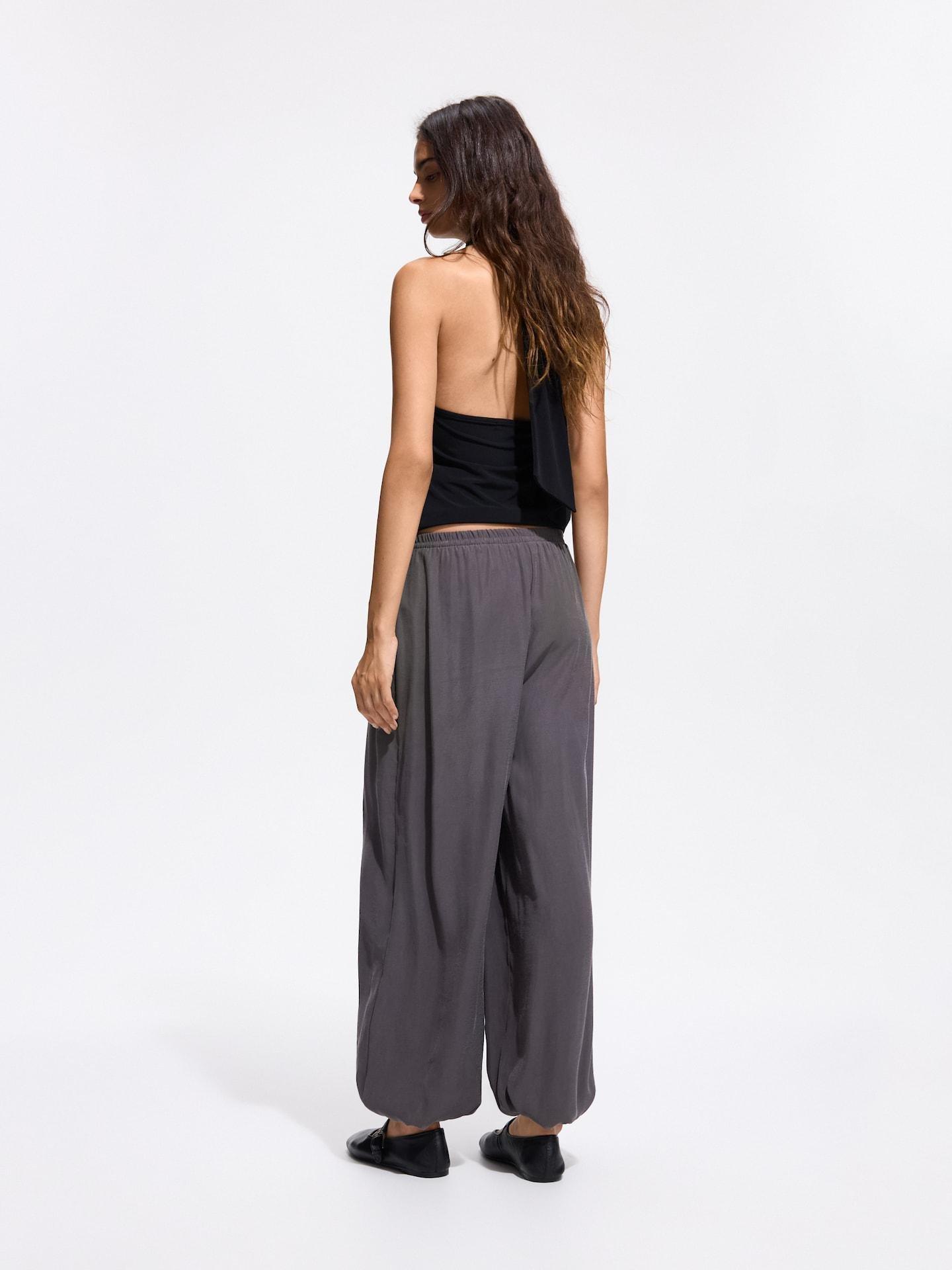 Grey Balloon Trousers With Modal, Grey, medium
