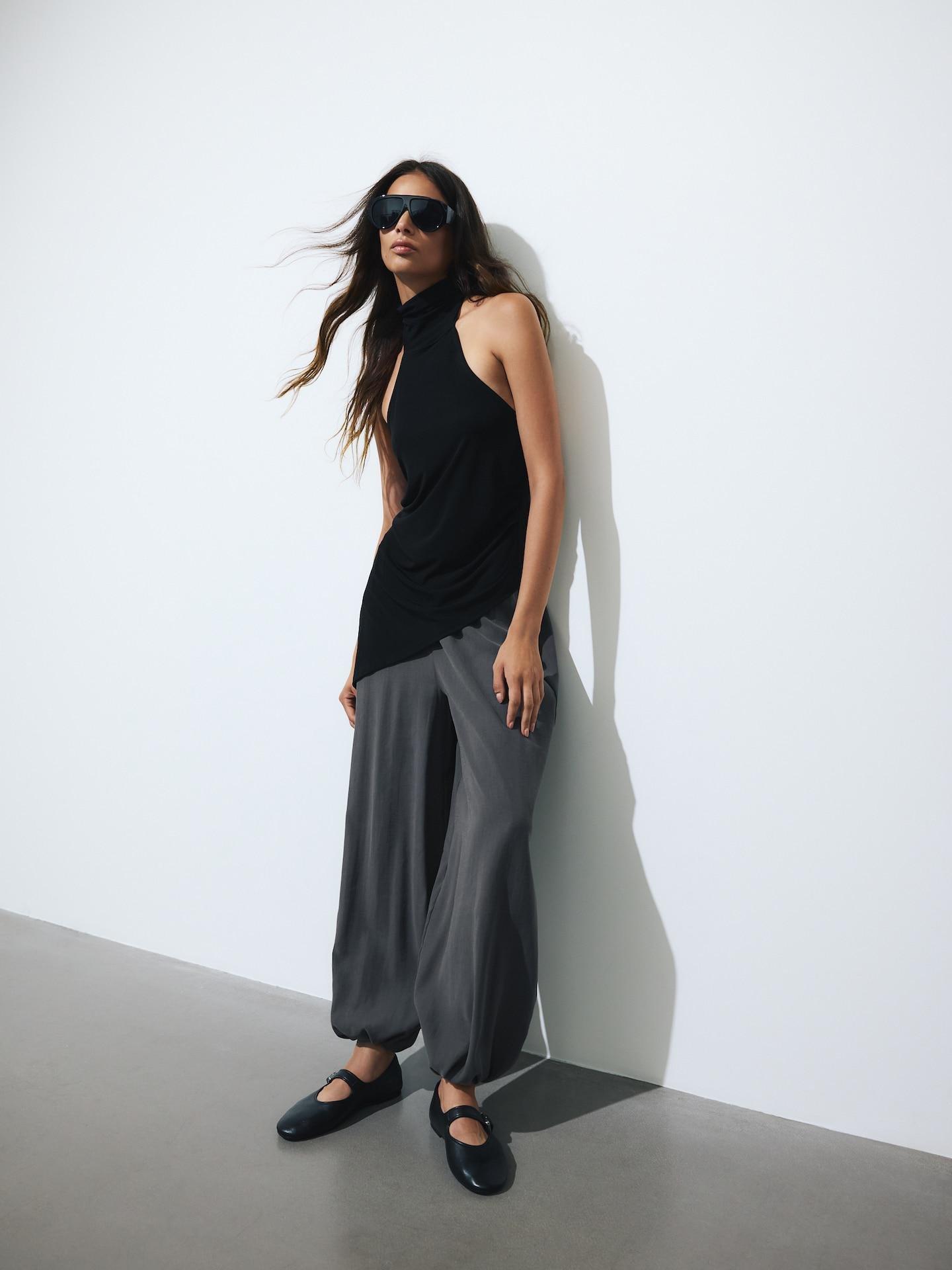 Grey Balloon Trousers With Modal, Grey, large image number 7