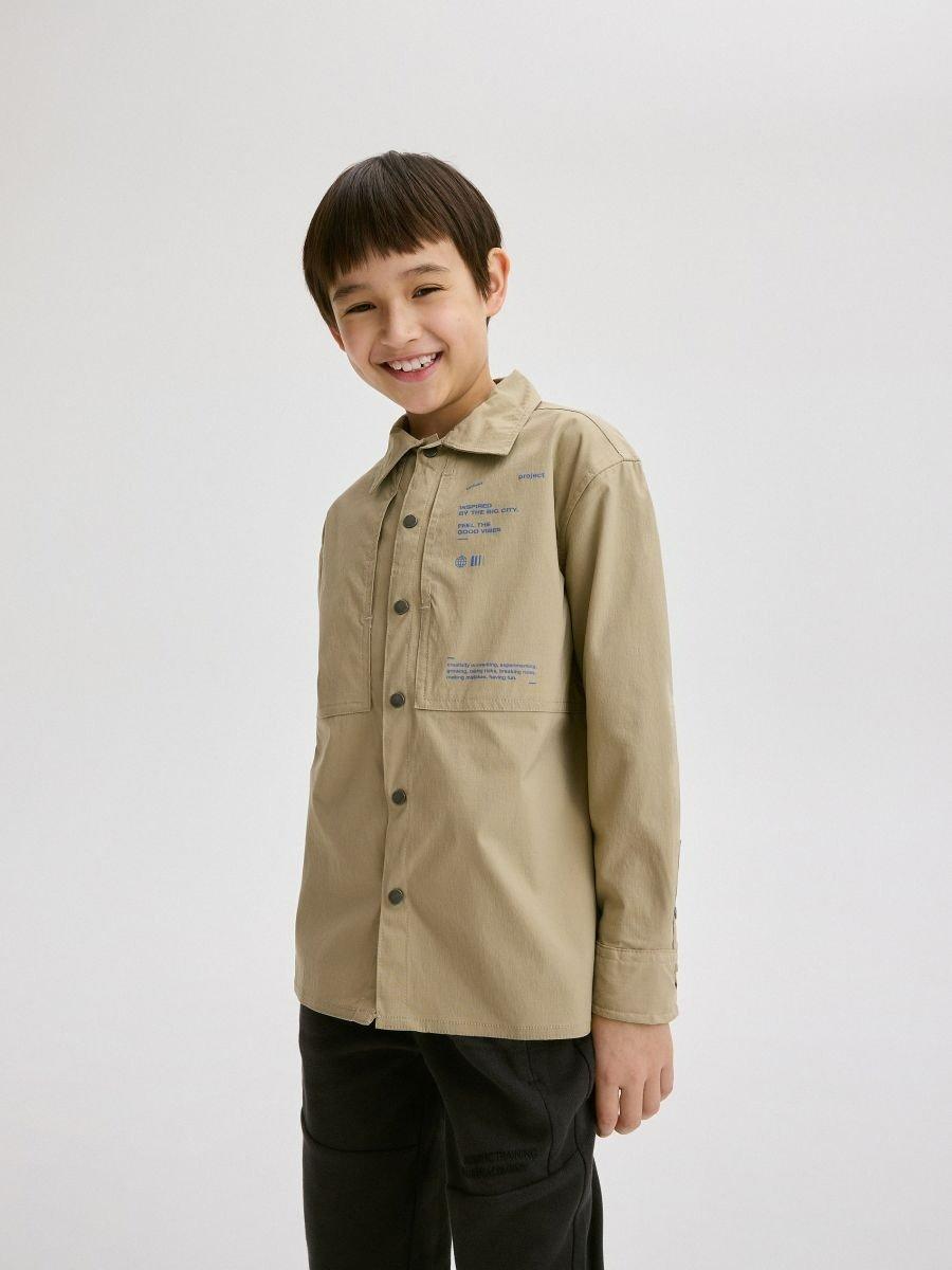 Beige Printed Shirt, Kids Boys, , large image number 0