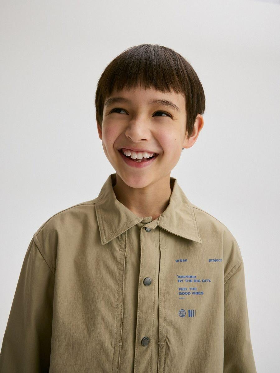 Beige Printed Shirt, Kids Boys, , large image number 4