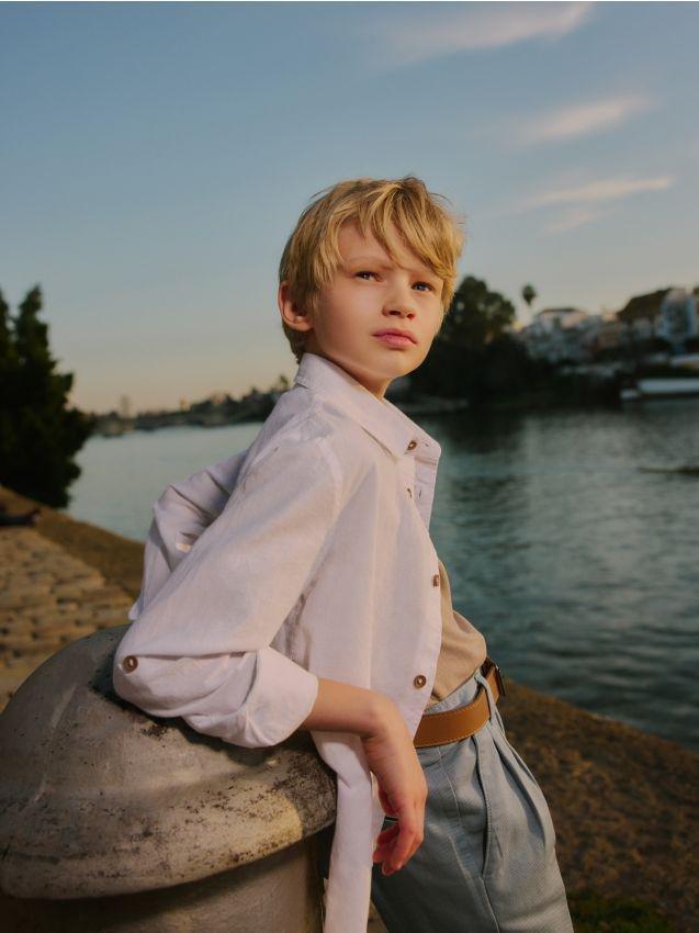 White Linen Shirt, Kids Boys, , large image number 0