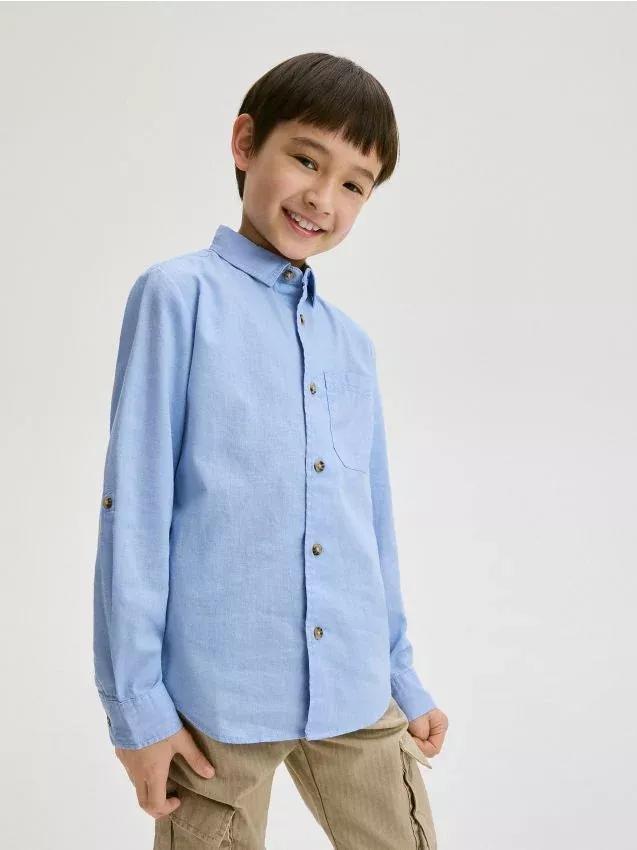 Blue Linen Shirt, Kids Boys, Blue, large image number 0