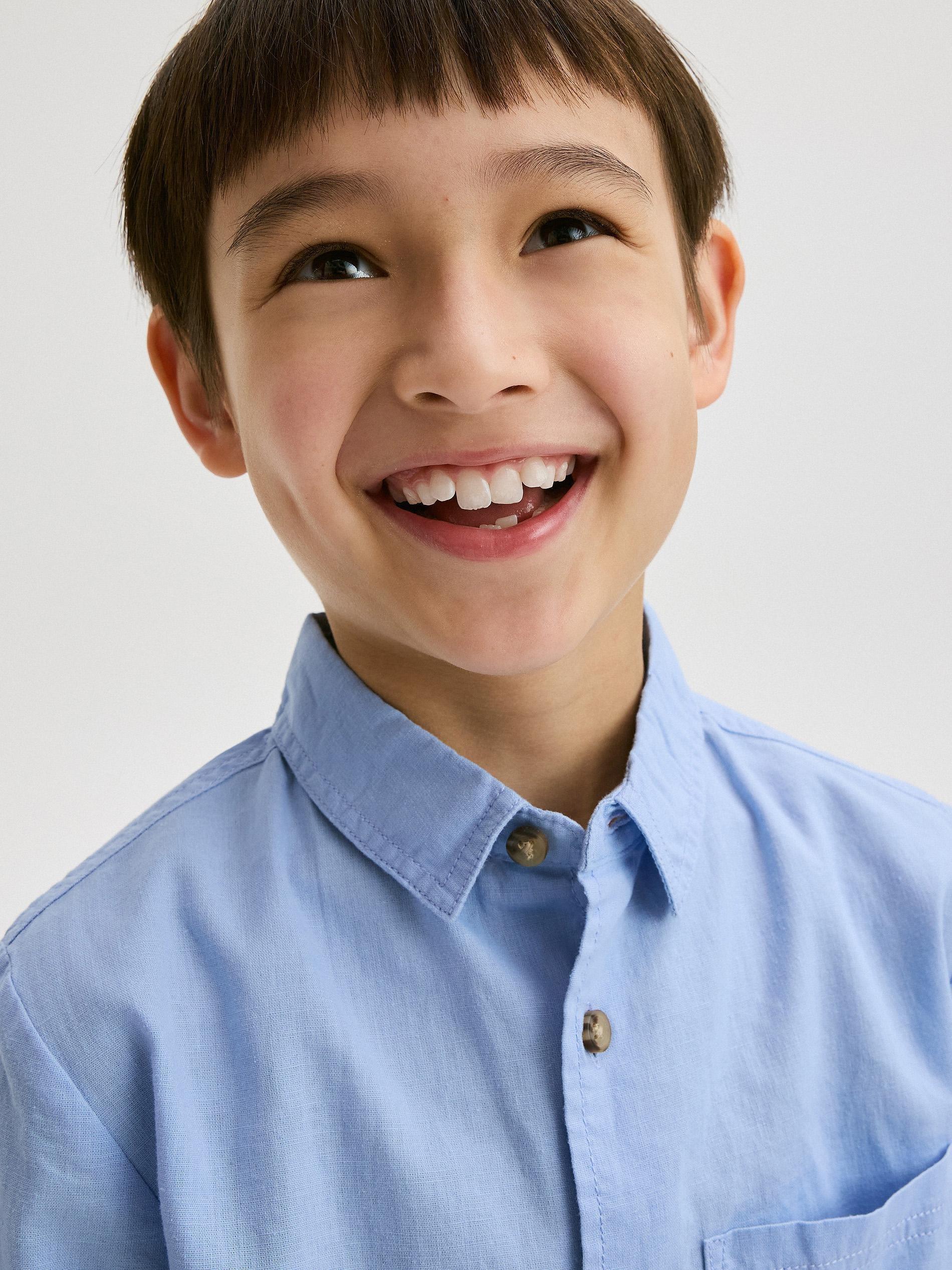Blue Linen Shirt, Kids Boys, Blue, large image number 5