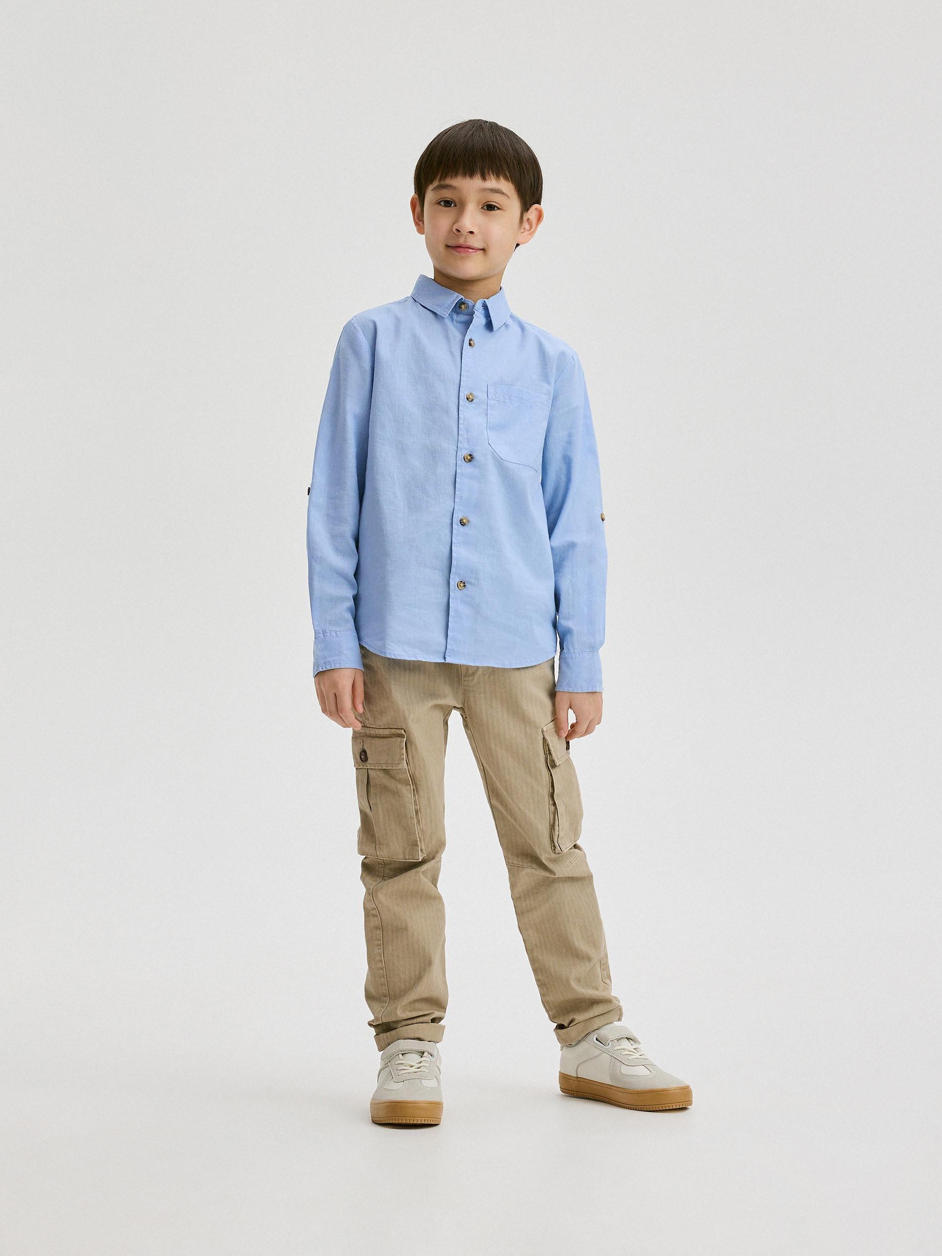 Blue Linen Shirt, Kids Boys, Blue, large image number 6