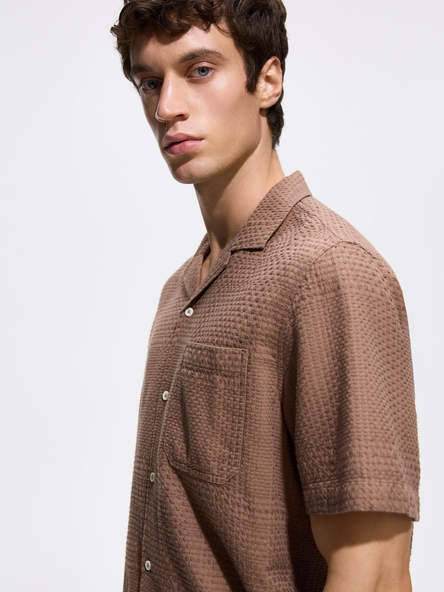 Brown Comfort Fit Structural Fabric Shirt, Brown, medium