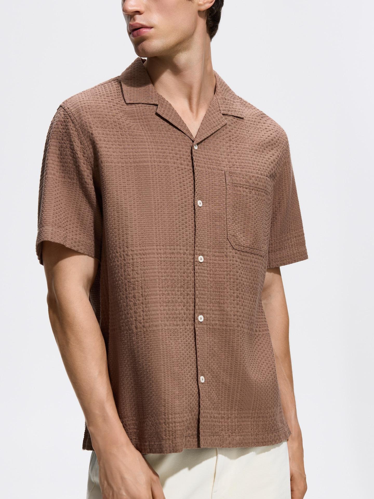 Brown Comfort Fit Structural Fabric Shirt, Brown, medium