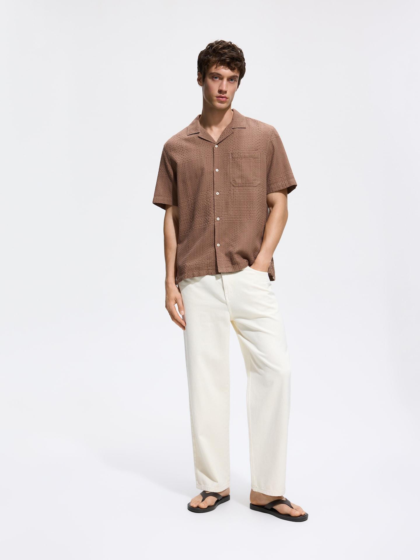 Brown Comfort Fit Structural Fabric Shirt, Brown, large image number 2