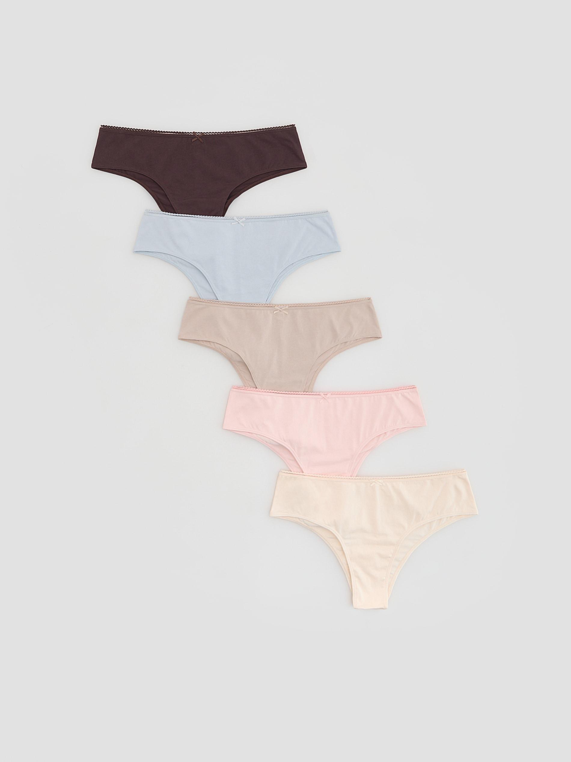 Brown Cotton Brazilian Panties 5-Pack, Brown, medium